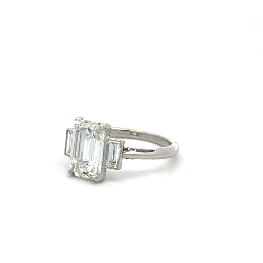Platinum Three Stone Engagement Ring with 2.06 Carat Emerald Cut GIA Diamonds