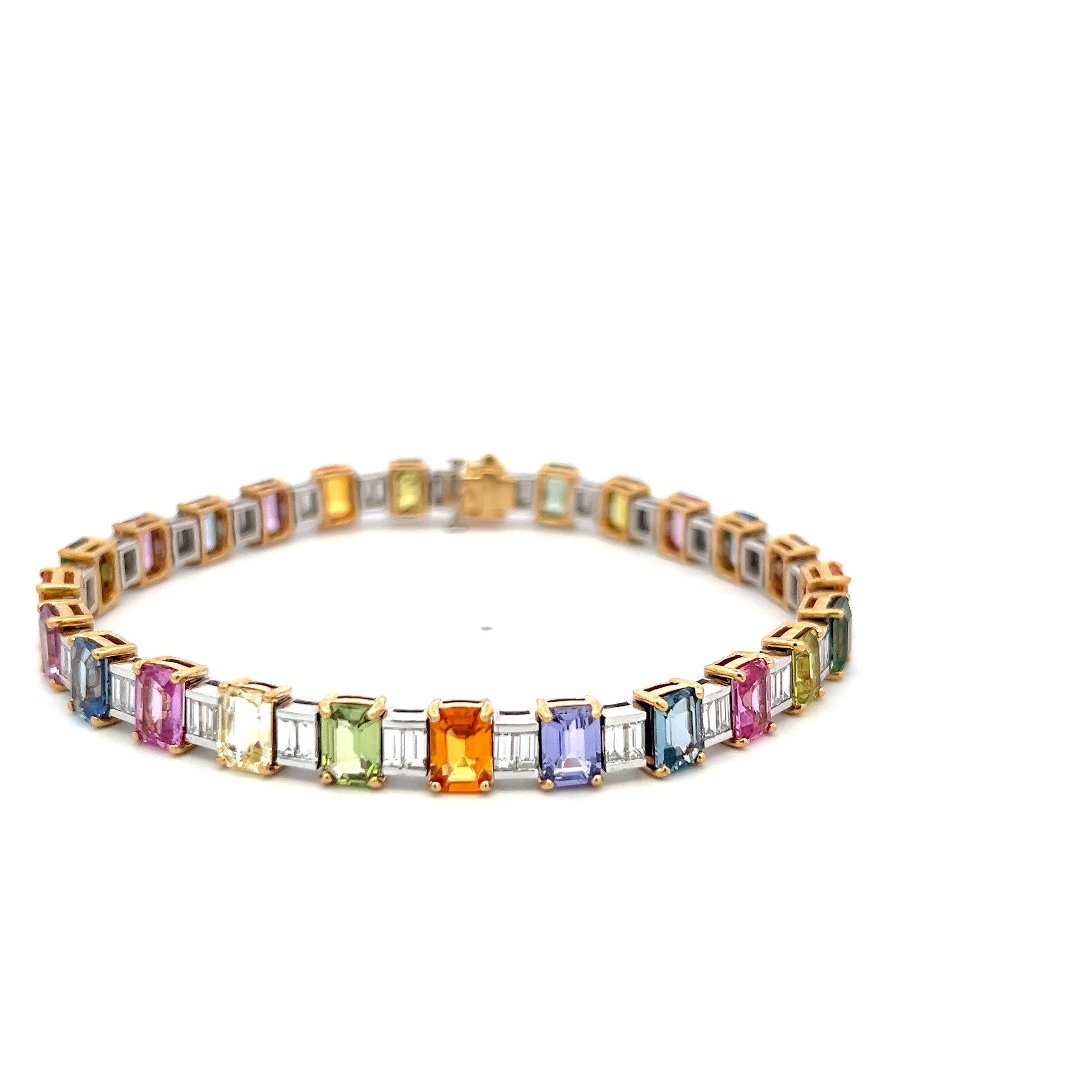 18K Two Tone Gold Tennis Bracelet with 3.8ct Baguette Diamond & 20.14ct Sapphire