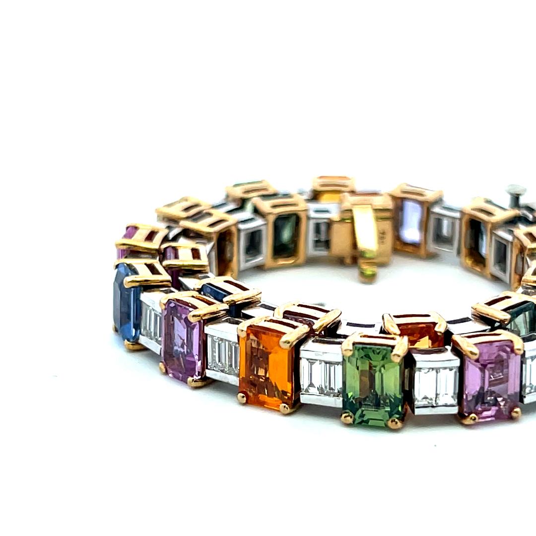 18K Two Tone Gold Tennis Bracelet with 3.8ct Baguette Diamond & 20.14ct Sapphire