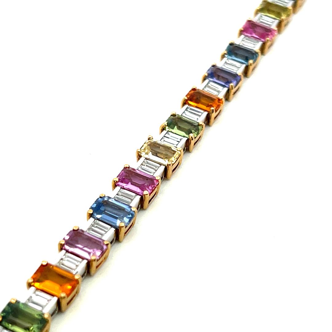 18K Two Tone Gold Tennis Bracelet with 3.8ct Baguette Diamond & 20.14ct Sapphire