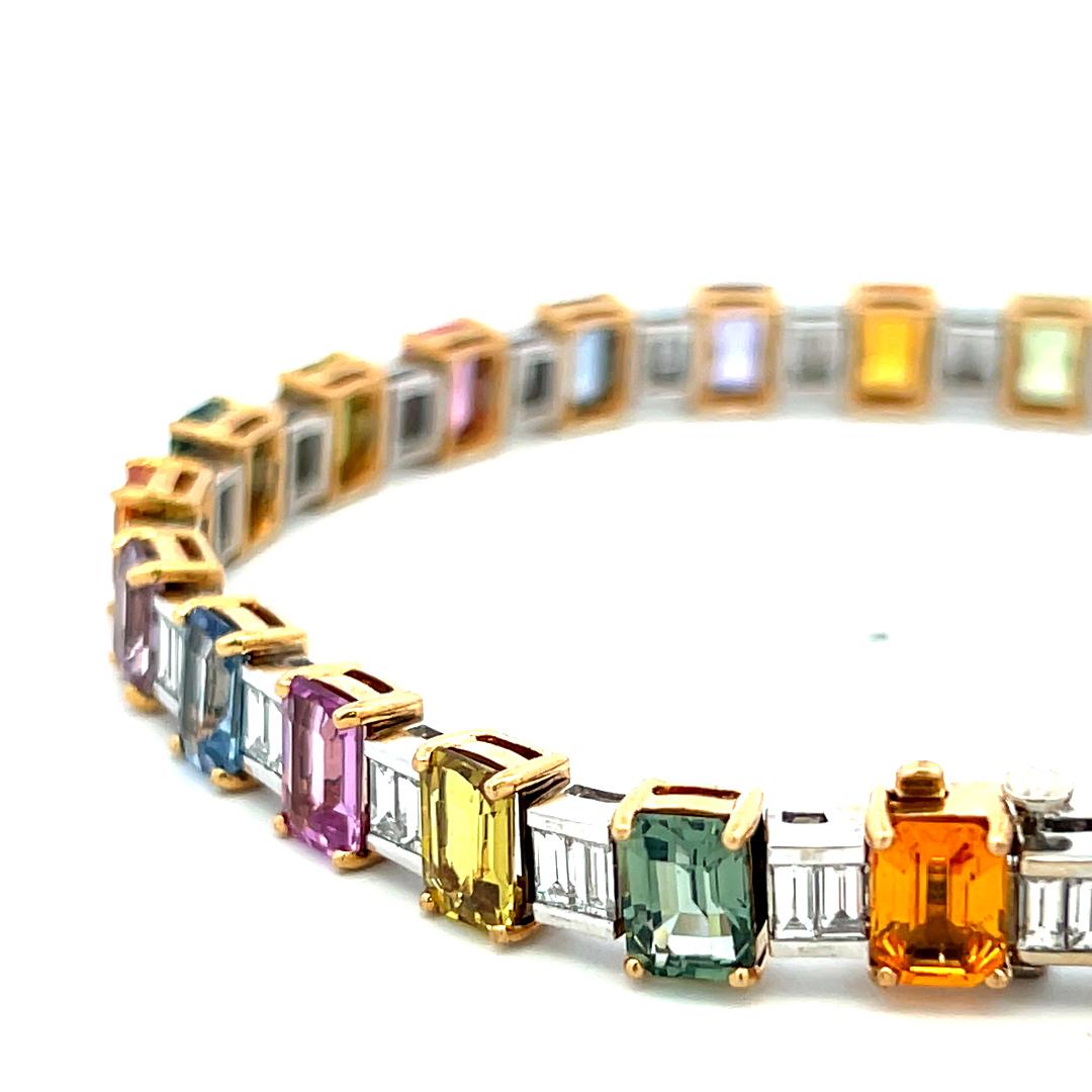 18K Two Tone Gold Tennis Bracelet with 3.8ct Baguette Diamond & 20.14ct Sapphire