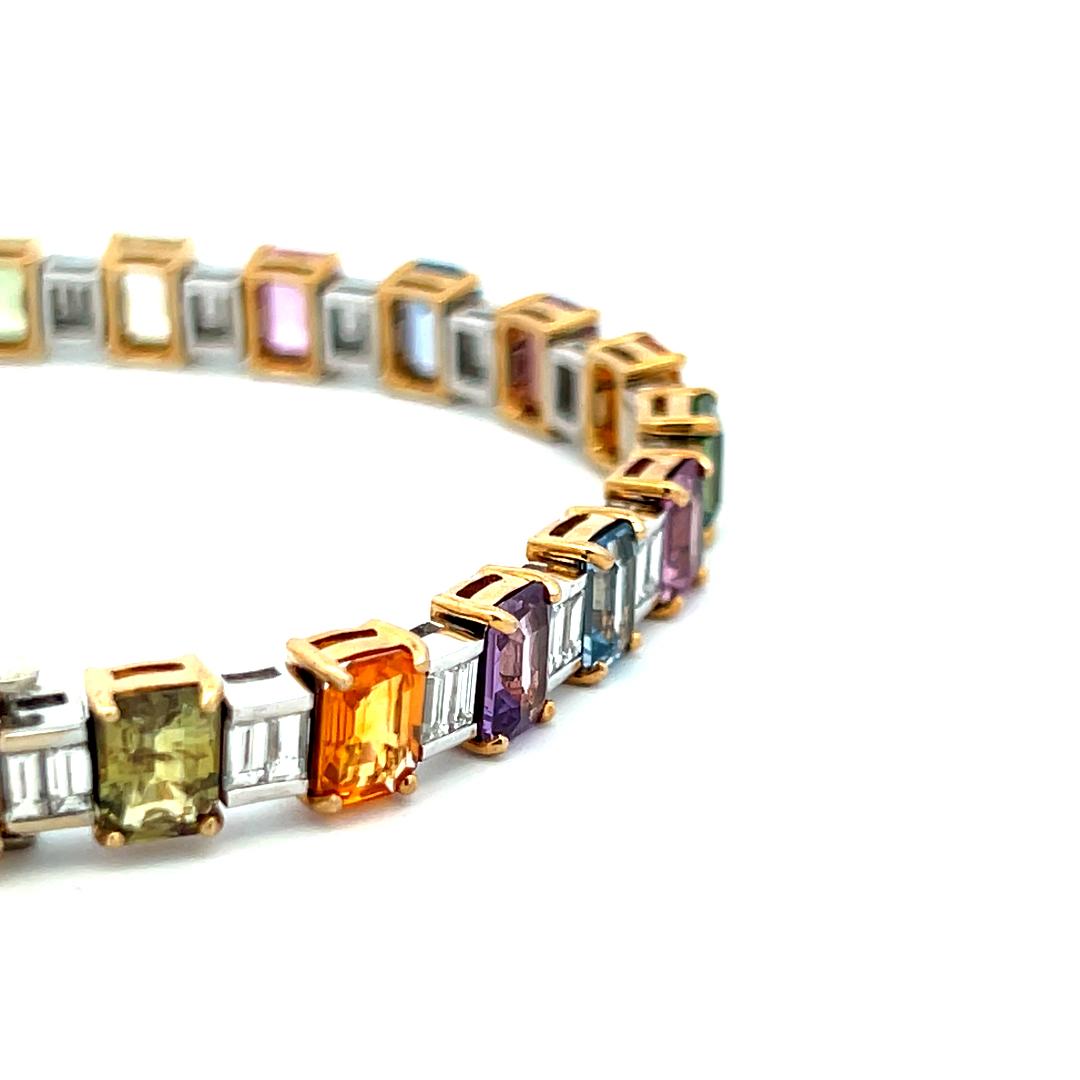 18K Two Tone Gold Tennis Bracelet with 3.8ct Baguette Diamond & 20.14ct Sapphire