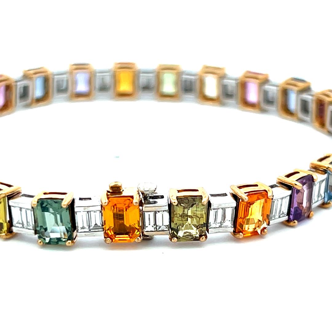 18K Two Tone Gold Tennis Bracelet with 3.8ct Baguette Diamond & 20.14ct Sapphire