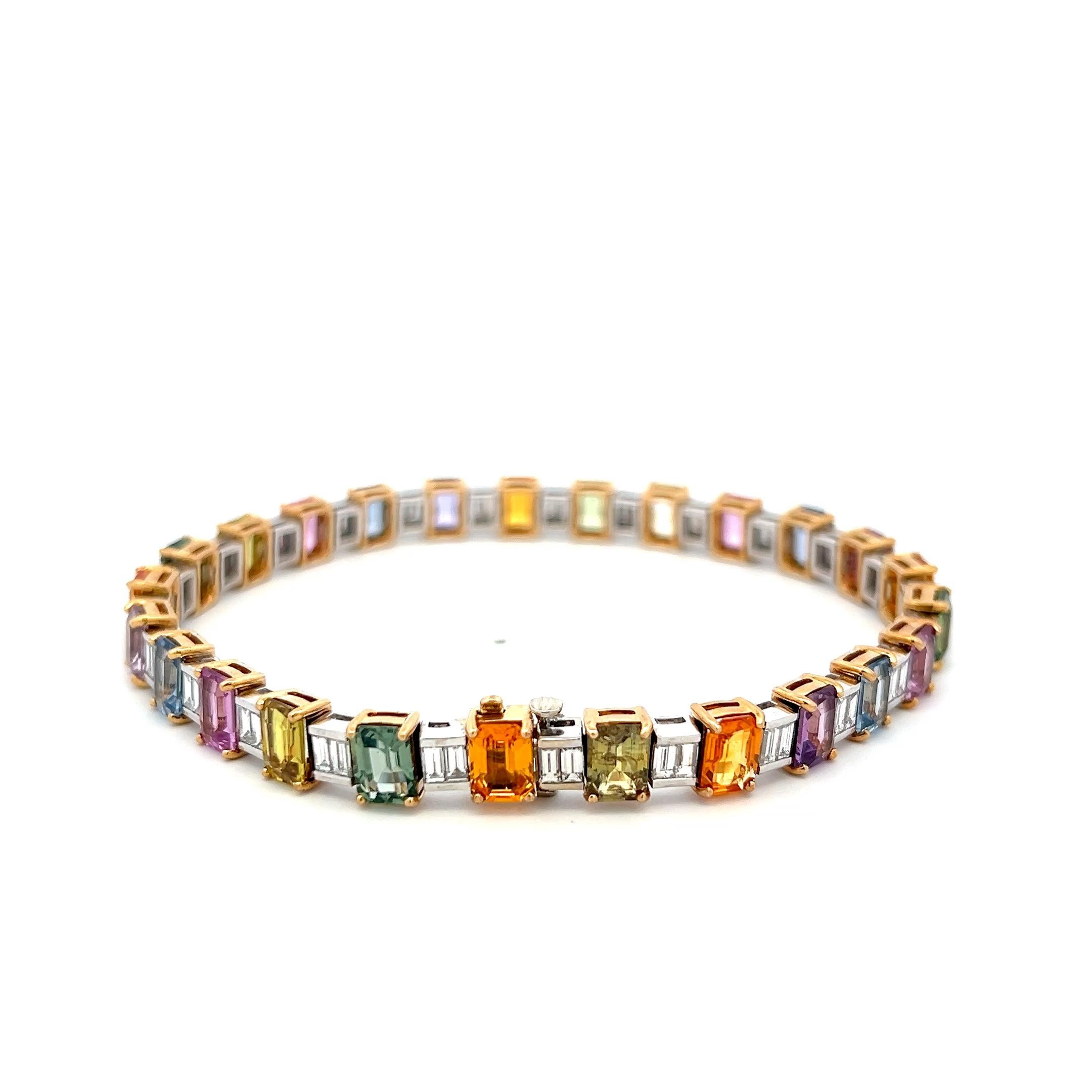 18K Two Tone Gold Tennis Bracelet with 3.8ct Baguette Diamond & 20.14ct Sapphire
