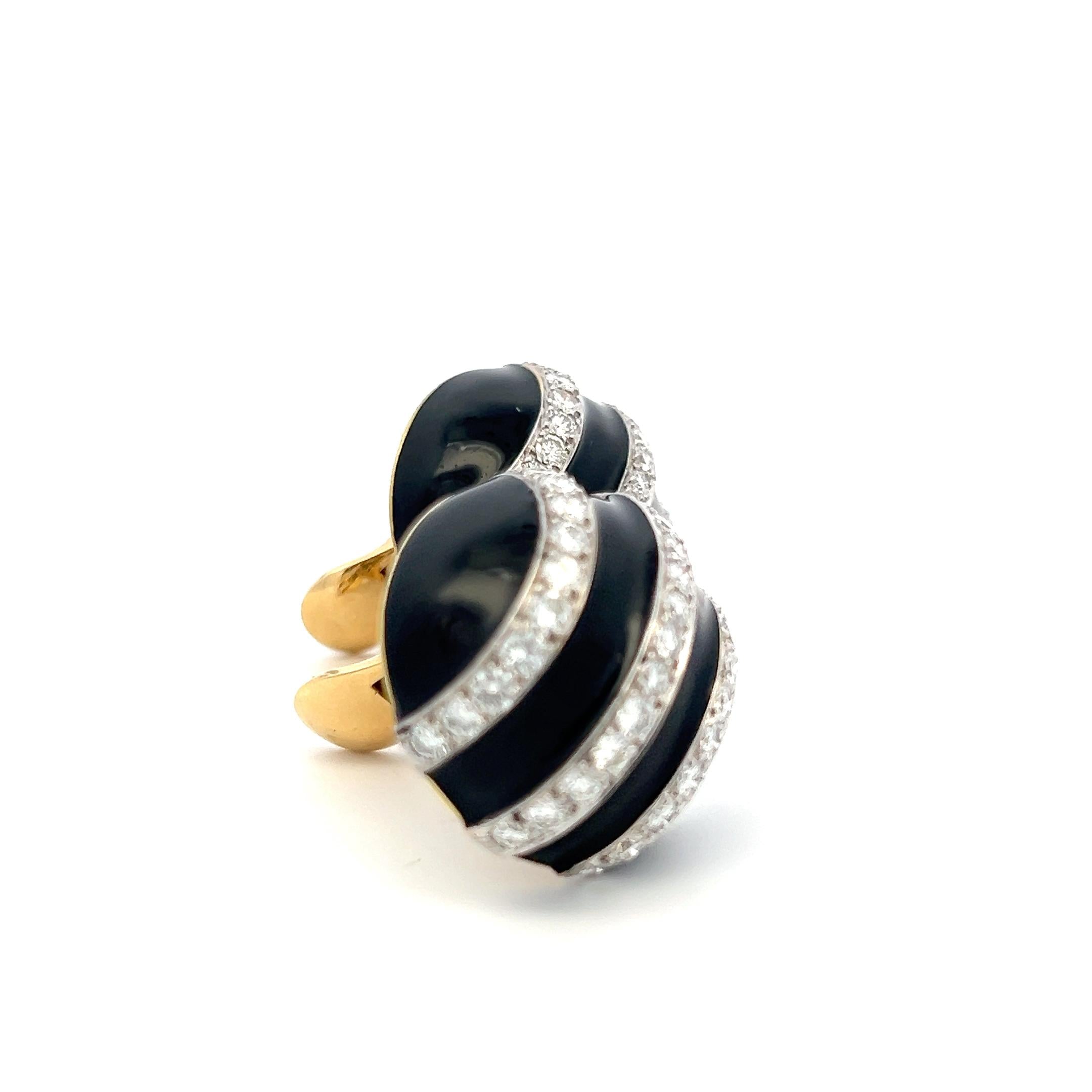 David Webb 18K Yellow Gold  Clip On Earrings Enamel 3.6 Carat Round Diamonds