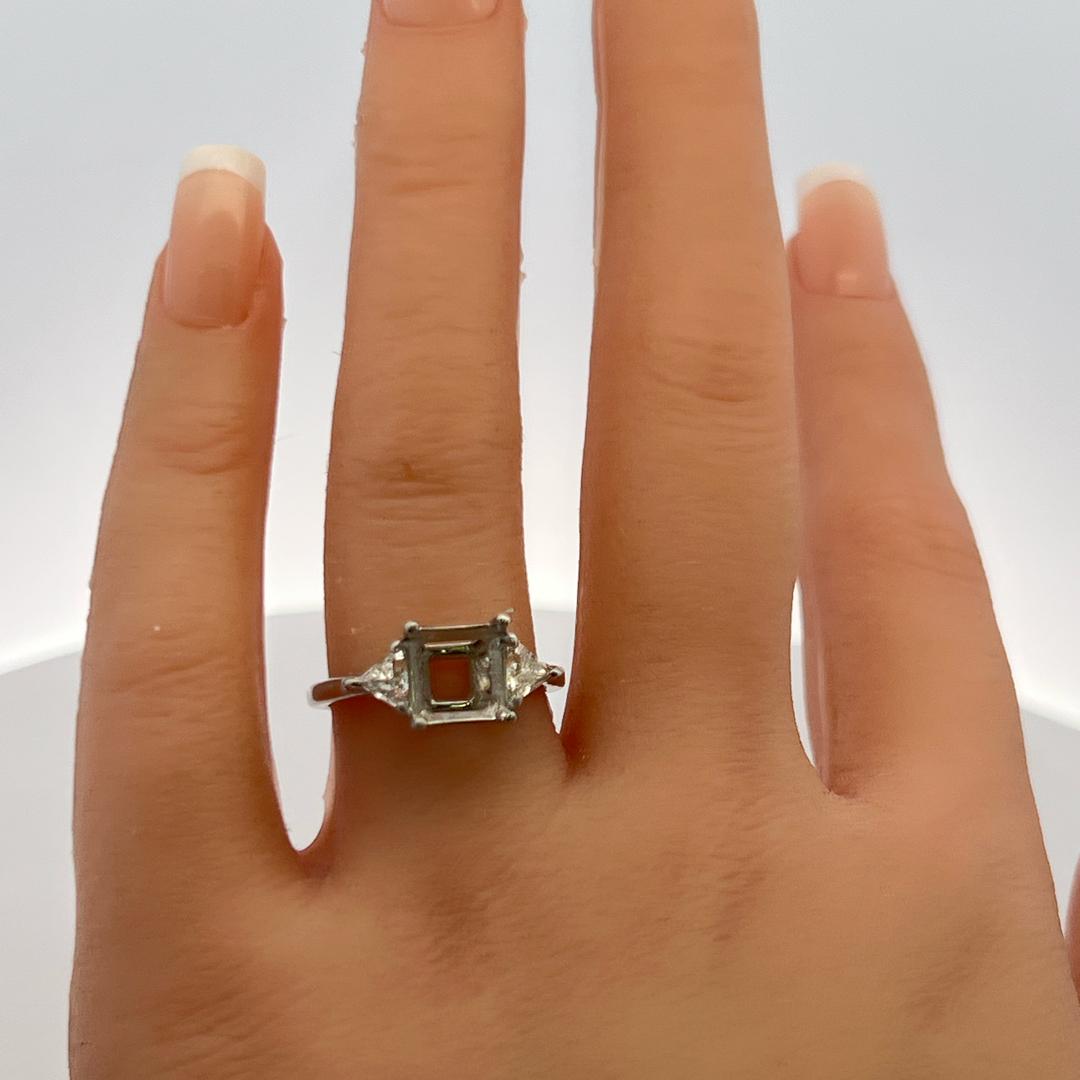 Platinum Semi Mount Ring with 0.53 Ct Triangular Diamonds Fits 7.4x7.2mm 2.00ct+