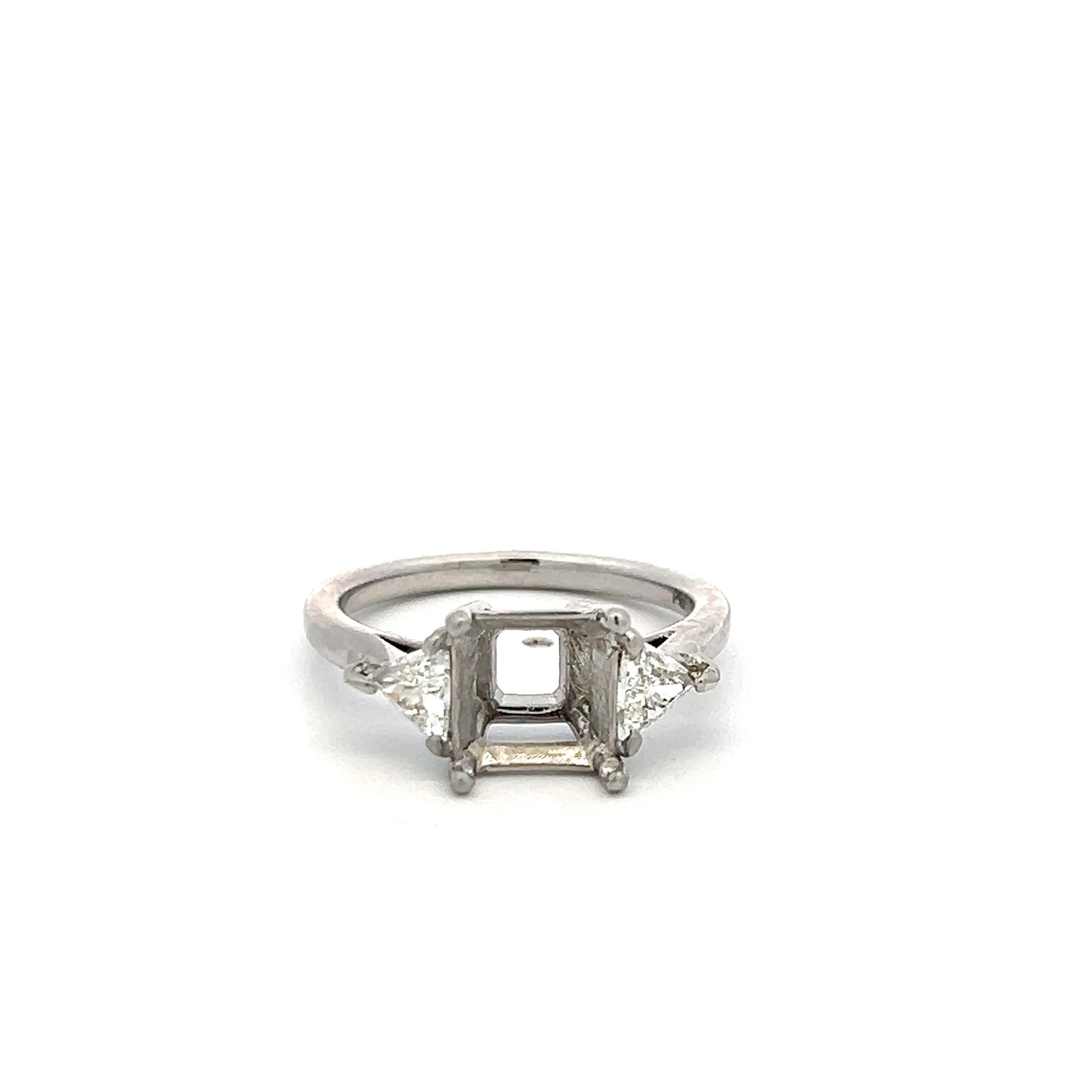 Platinum Semi Mount Ring with 0.53 Ct Triangular Diamonds Fits 7.4x7.2mm 2.00ct+