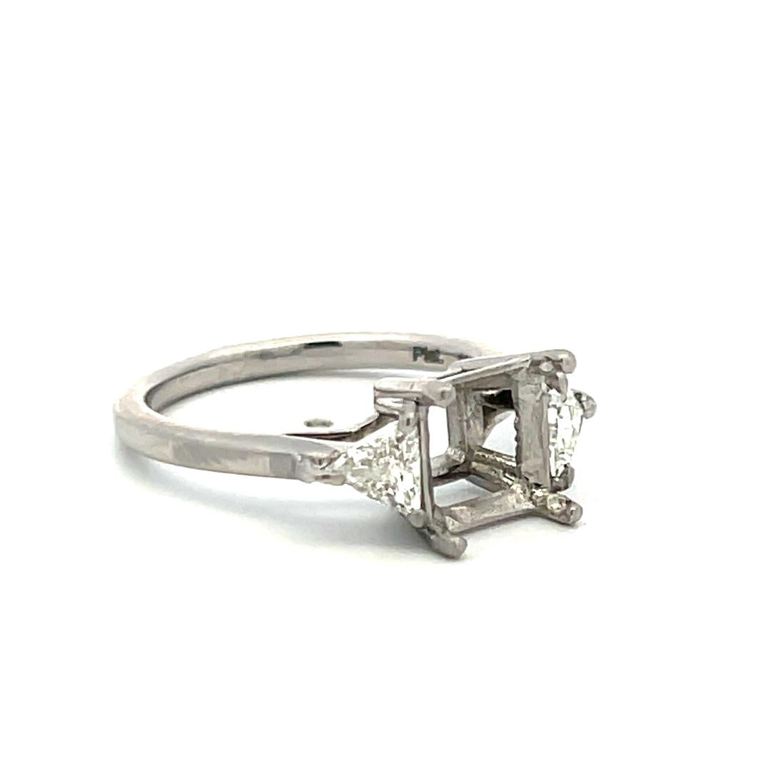 Platinum Semi Mount Ring with 0.53 Ct Triangular Diamonds Fits 7.4x7.2mm 2.00ct+