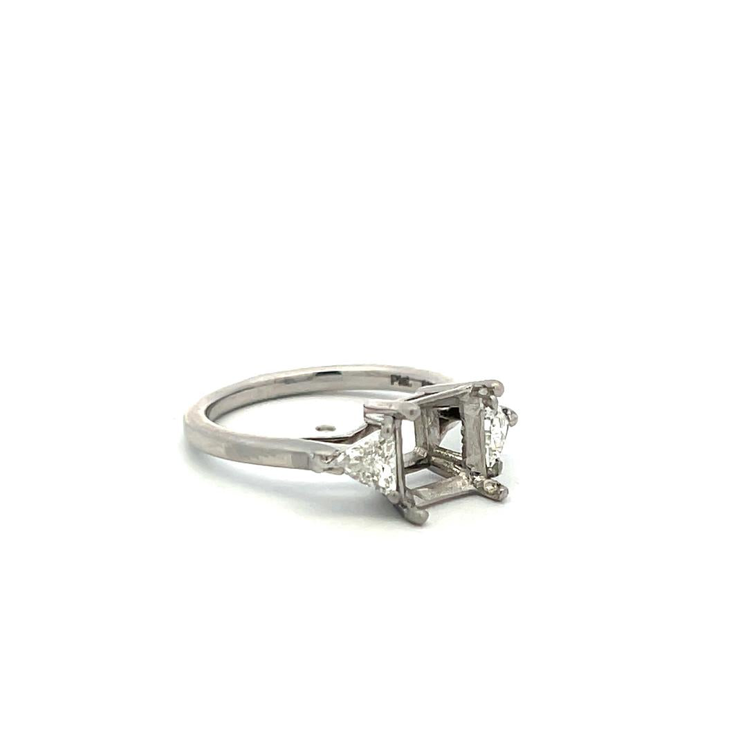 Platinum Semi Mount Ring with 0.53 Ct Triangular Diamonds Fits 7.4x7.2mm 2.00ct+