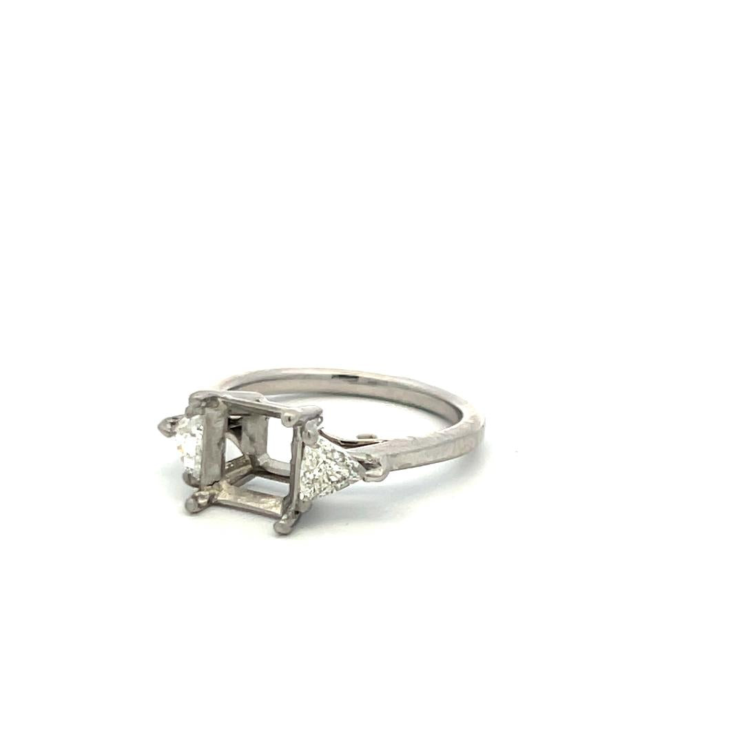 Platinum Semi Mount Ring with 0.53 Ct Triangular Diamonds Fits 7.4x7.2mm 2.00ct+