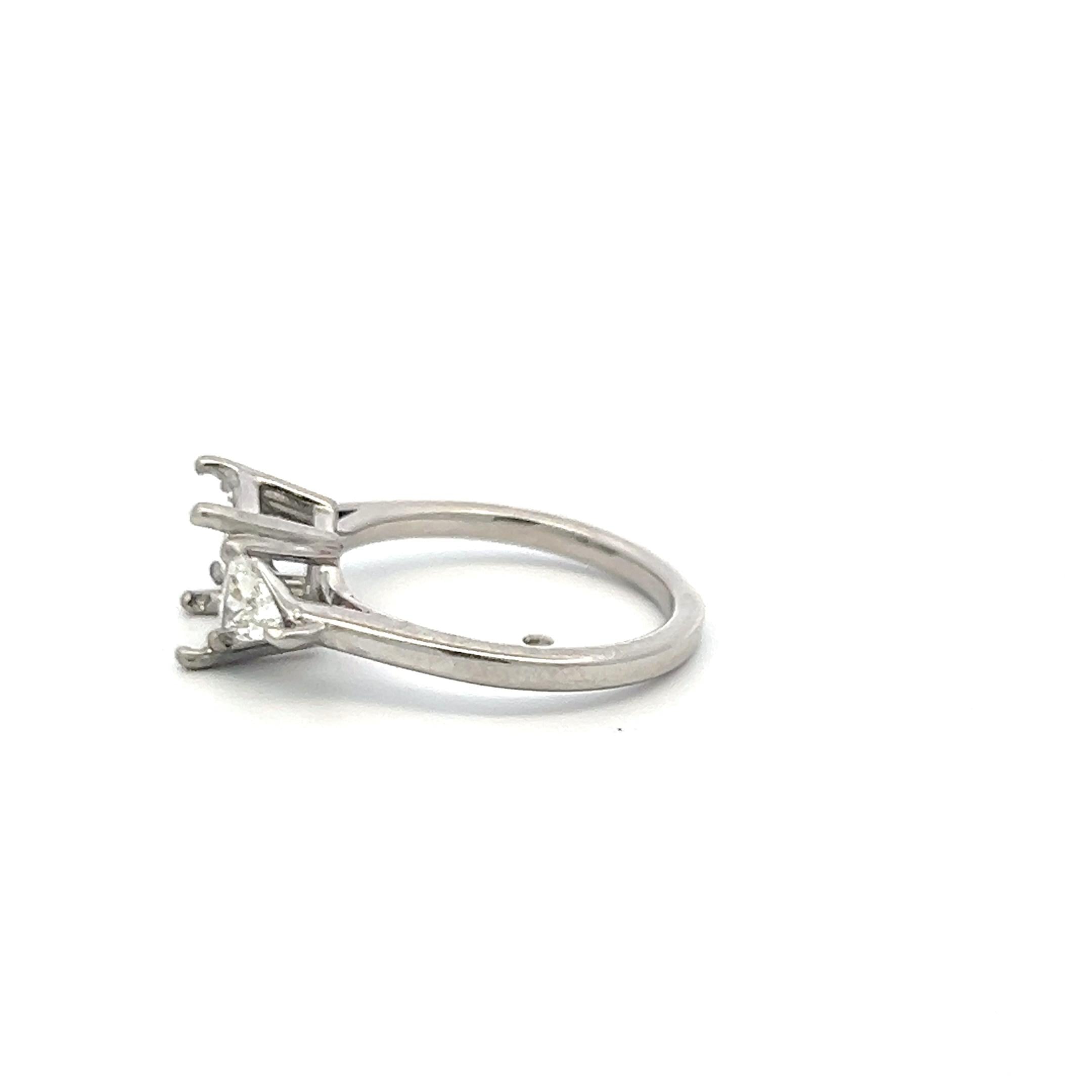Platinum Semi Mount Ring with 0.53 Ct Triangular Diamonds Fits 7.4x7.2mm 2.00ct+
