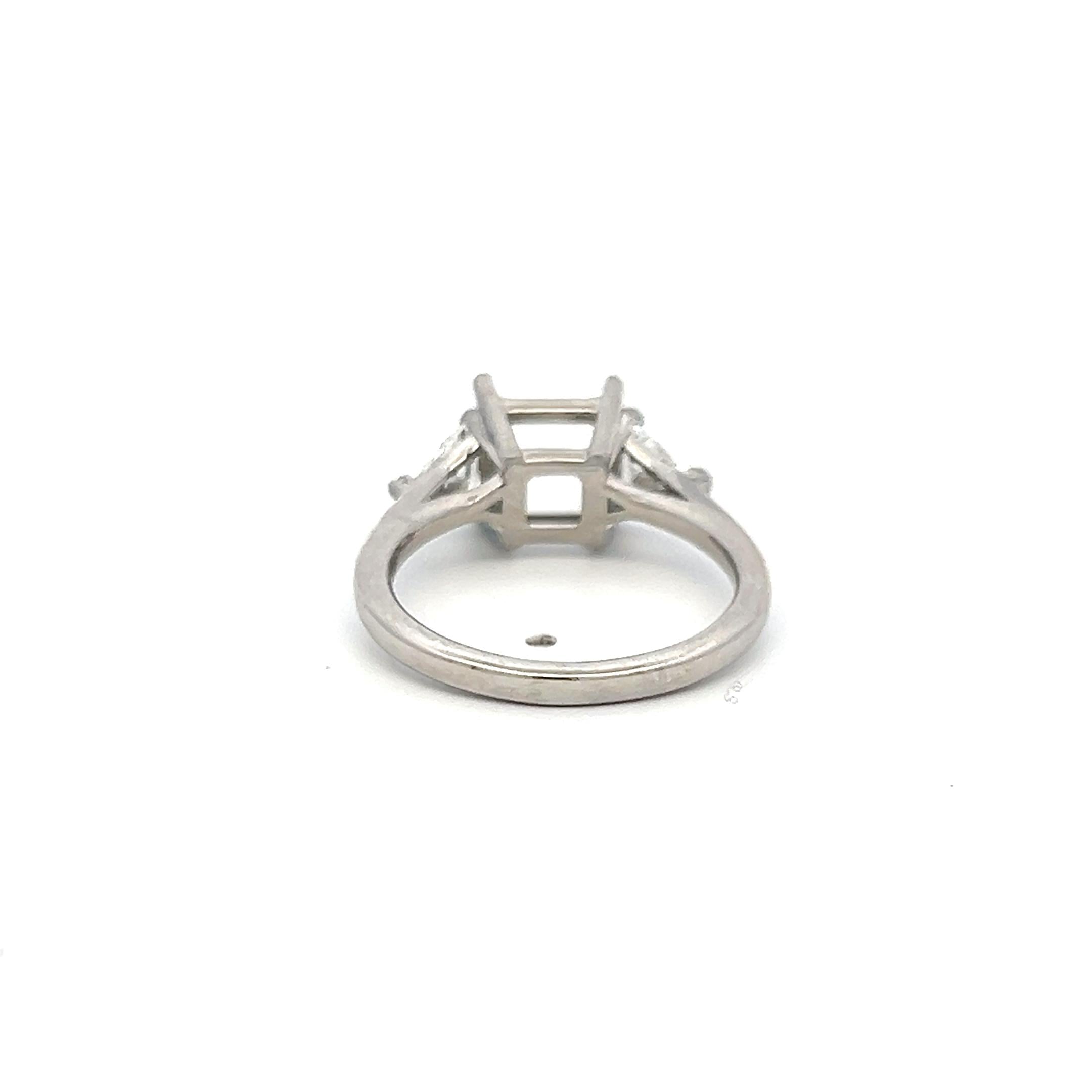 Platinum Semi Mount Ring with 0.53 Ct Triangular Diamonds Fits 7.4x7.2mm 2.00ct+