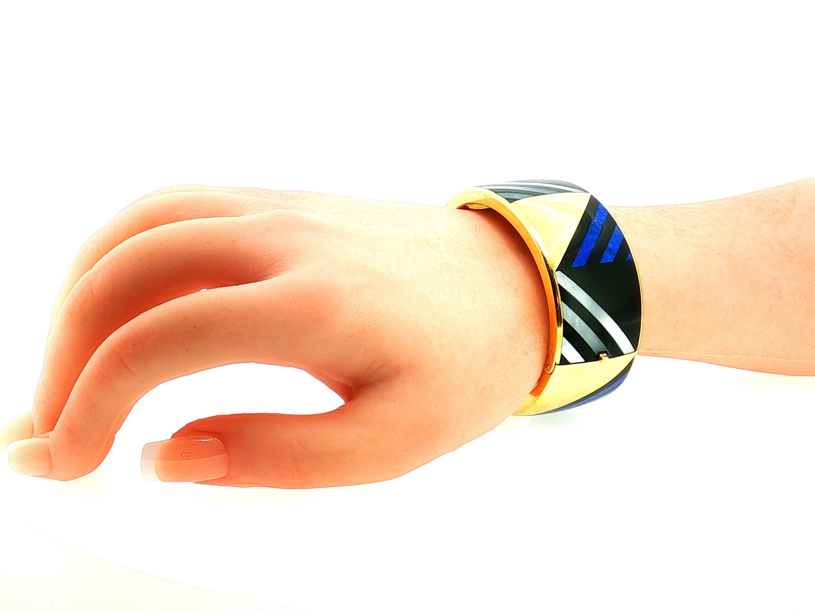 Tiffany & Co Vintage 18K Yellow Gold MOP Lapis Enamel Bangle Bracelet 88.4 Grams