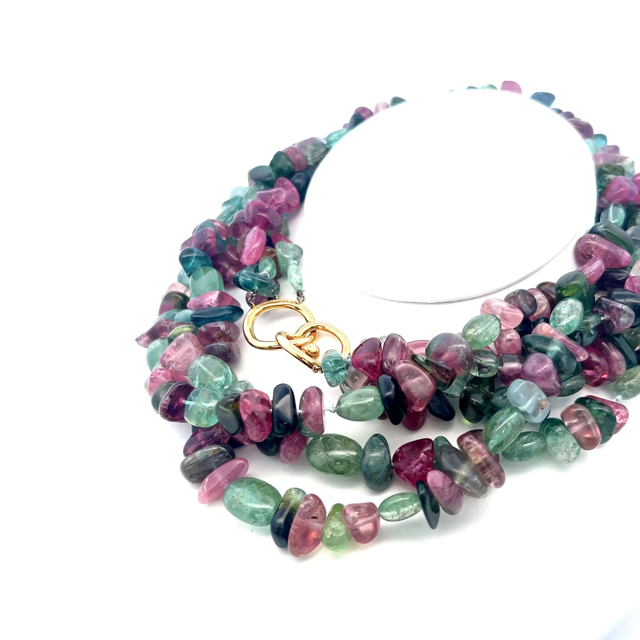 Angela Cummings 18K Yellow Gold Beaded Necklace with Tourmaline 28 Inch