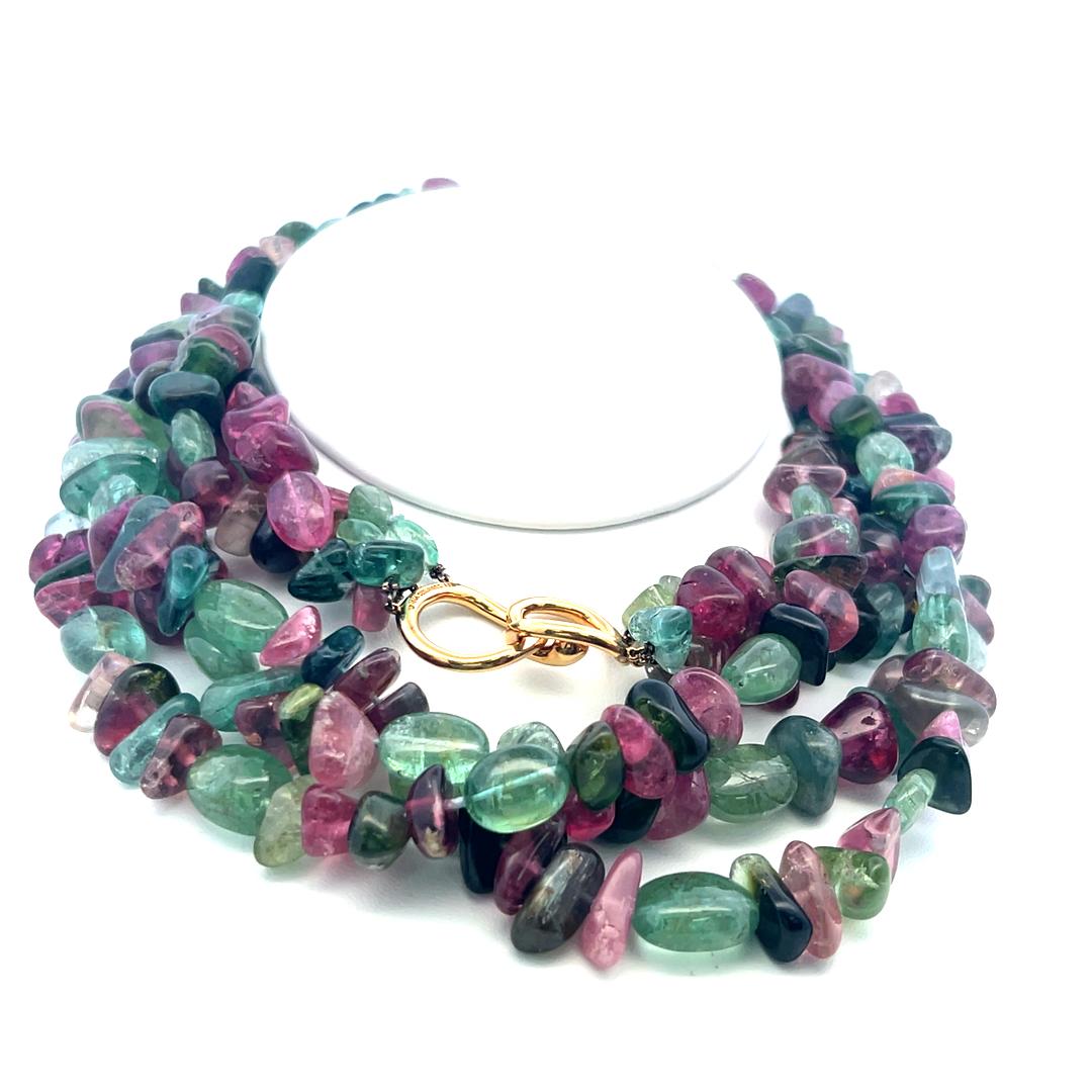 Angela Cummings 18K Yellow Gold Beaded Necklace with Tourmaline 28 Inch
