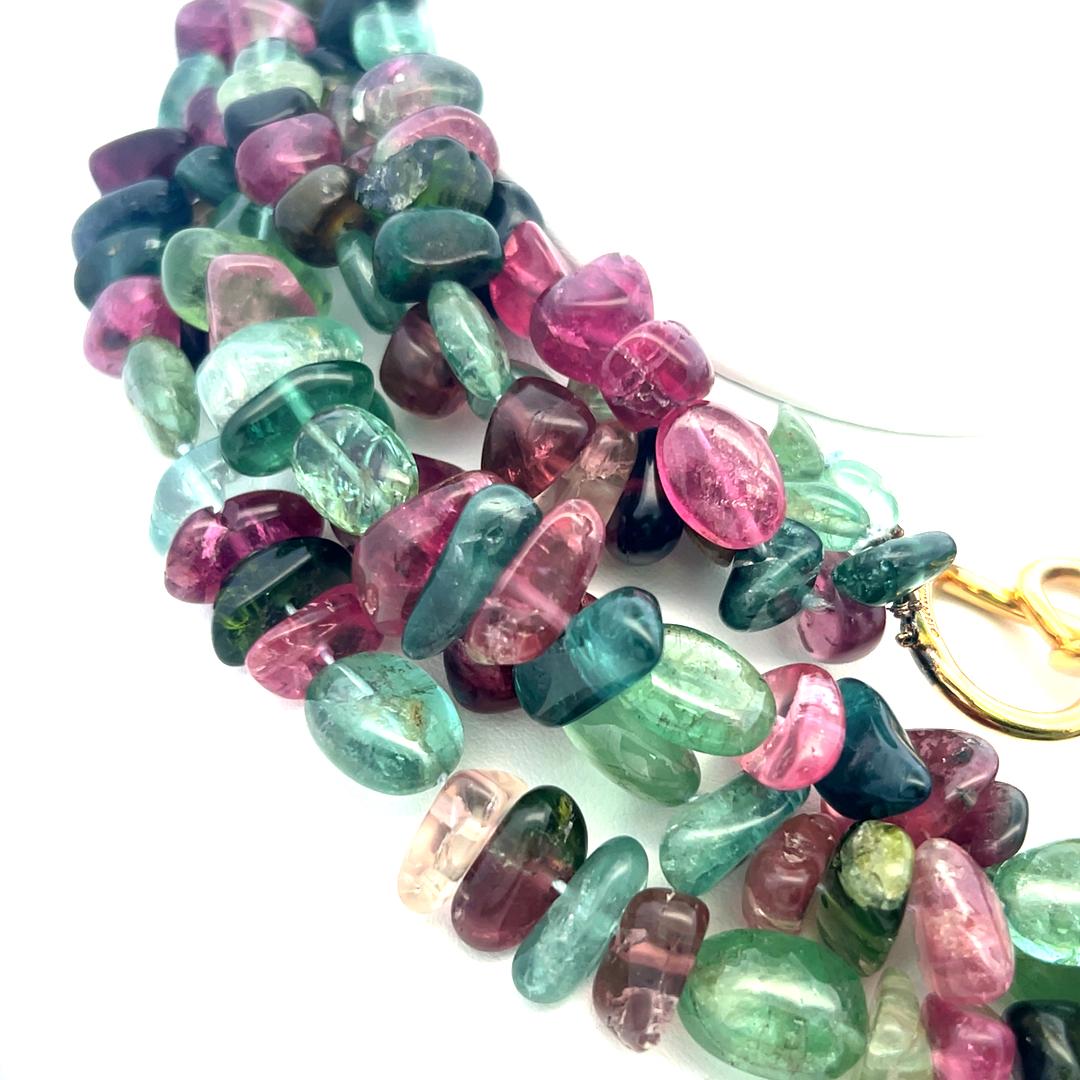 Angela Cummings 18K Yellow Gold Beaded Necklace with Tourmaline 28 Inch