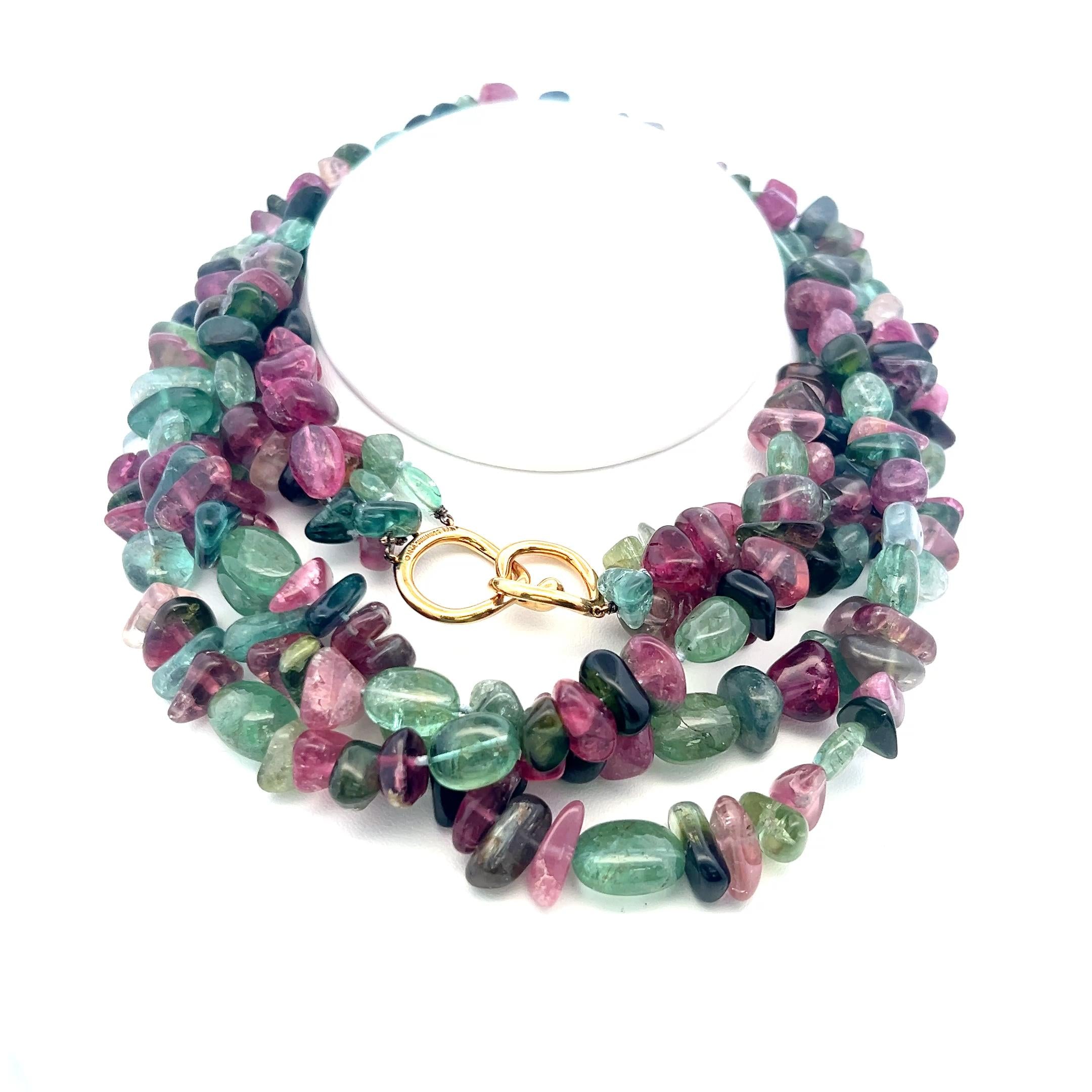 Angela Cummings 18K Yellow Gold Beaded Necklace with Tourmaline 28 Inch