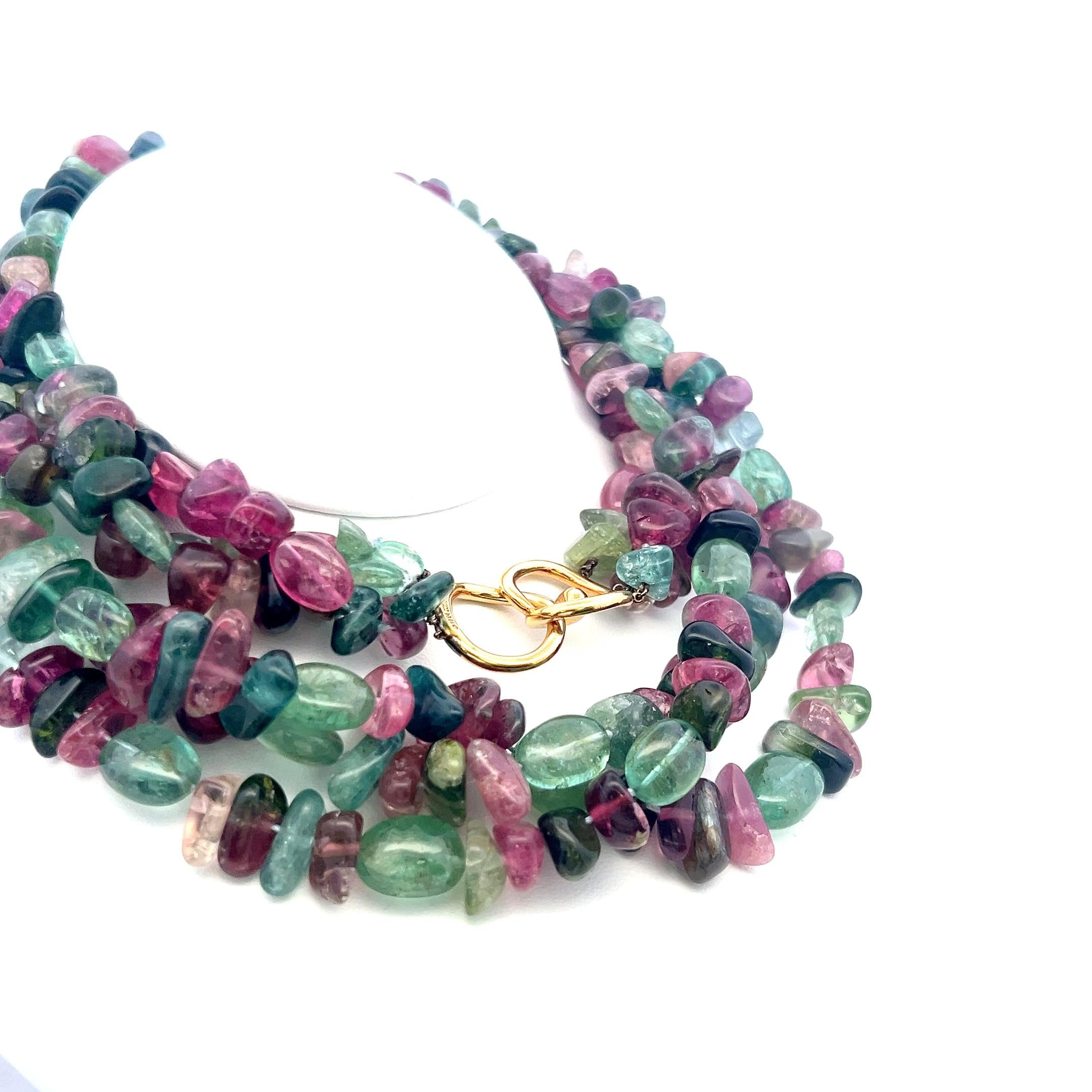 Angela Cummings 18K Yellow Gold Beaded Necklace with Tourmaline 28 Inch