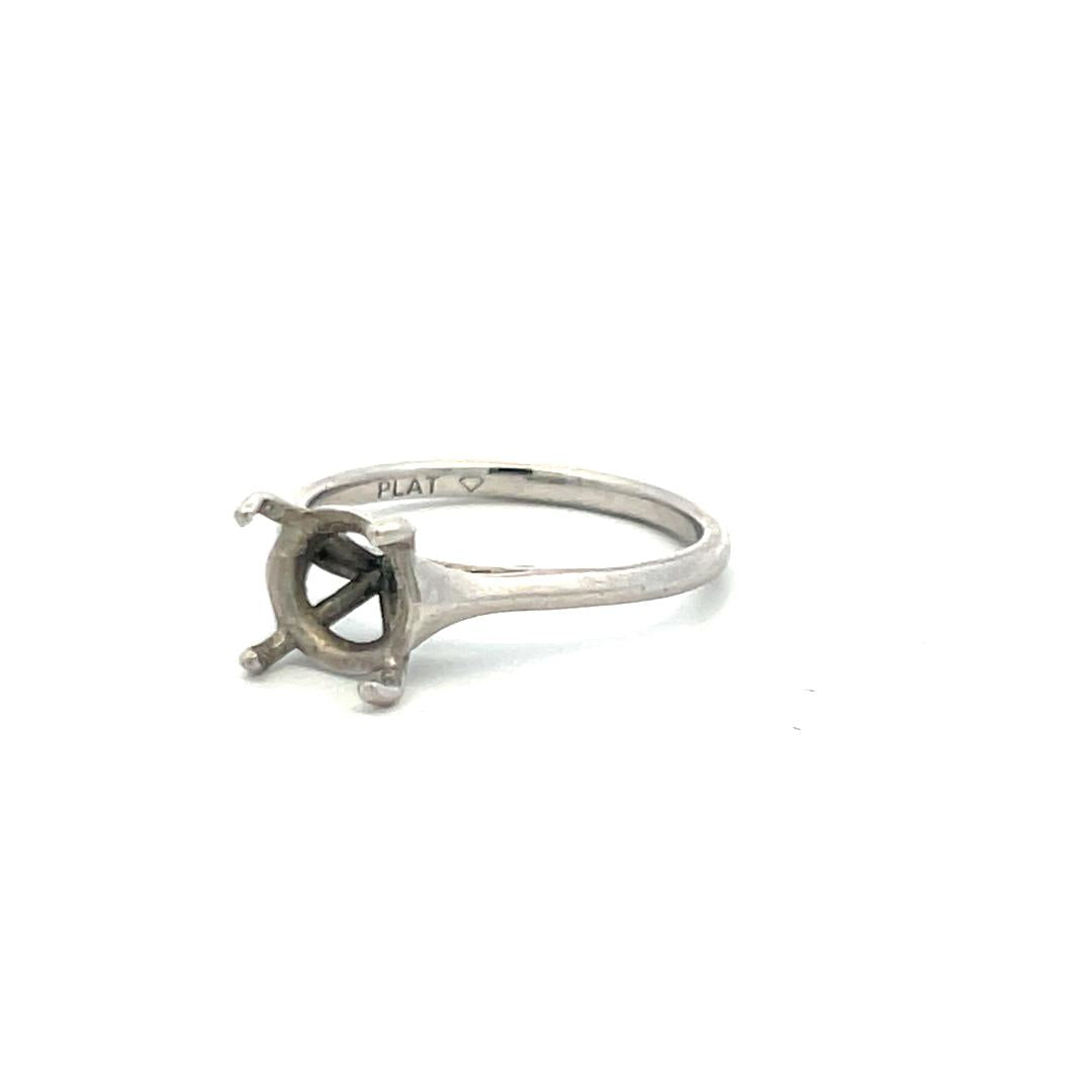Vintage Platinum Semi Mount Ring Fits 7.5x7.5 MM Holds 1.5ct+ Center Stone