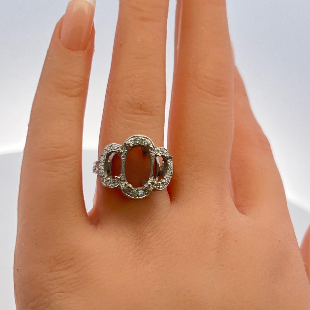 Platinum Semi Mount Ring with 0.5 Carat H-SI Diamonds Fits 10.5x7.00 MM