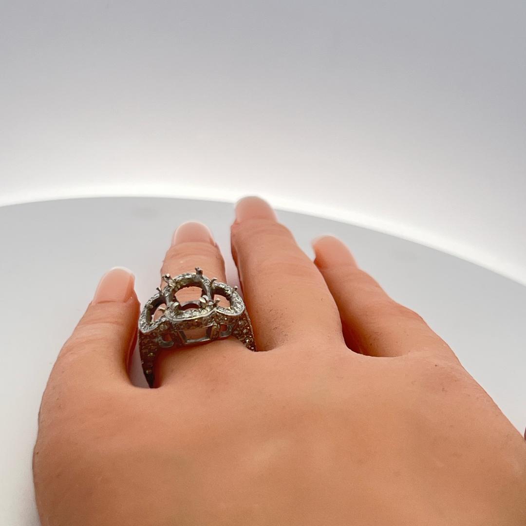Platinum Semi Mount Ring with 0.5 Carat H-SI Diamonds Fits 10.5x7.00 MM