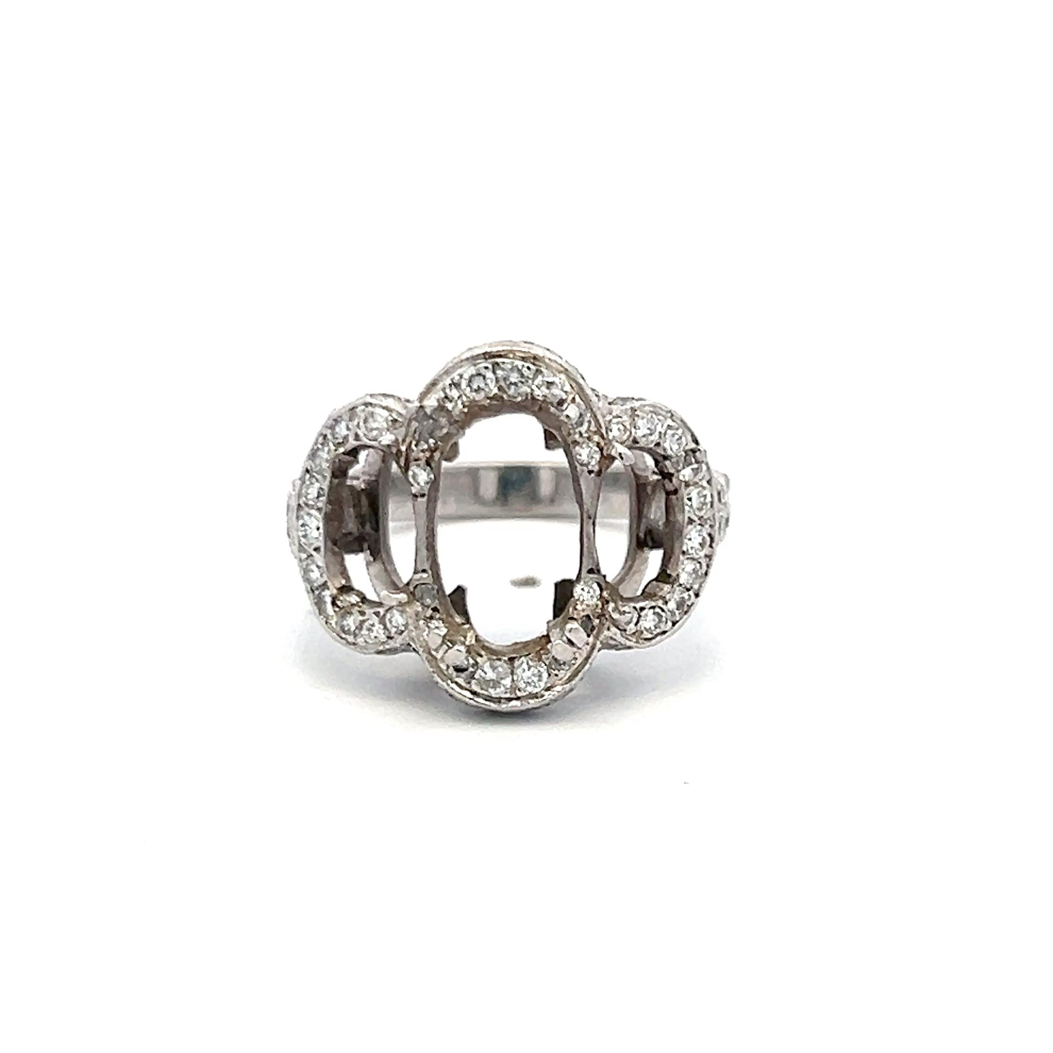 Platinum Semi Mount Ring with 0.5 Carat H-SI Diamonds Fits 10.5x7.00 MM