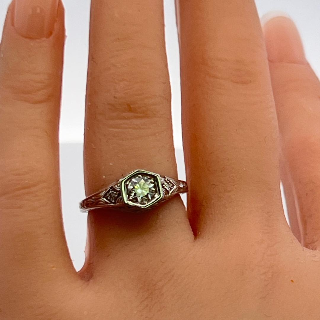 14K WG Semi Mount Ring with 0.02 Ct Round Diamond & 0.45 Ct CZ Fits 5.9x5.09 MM