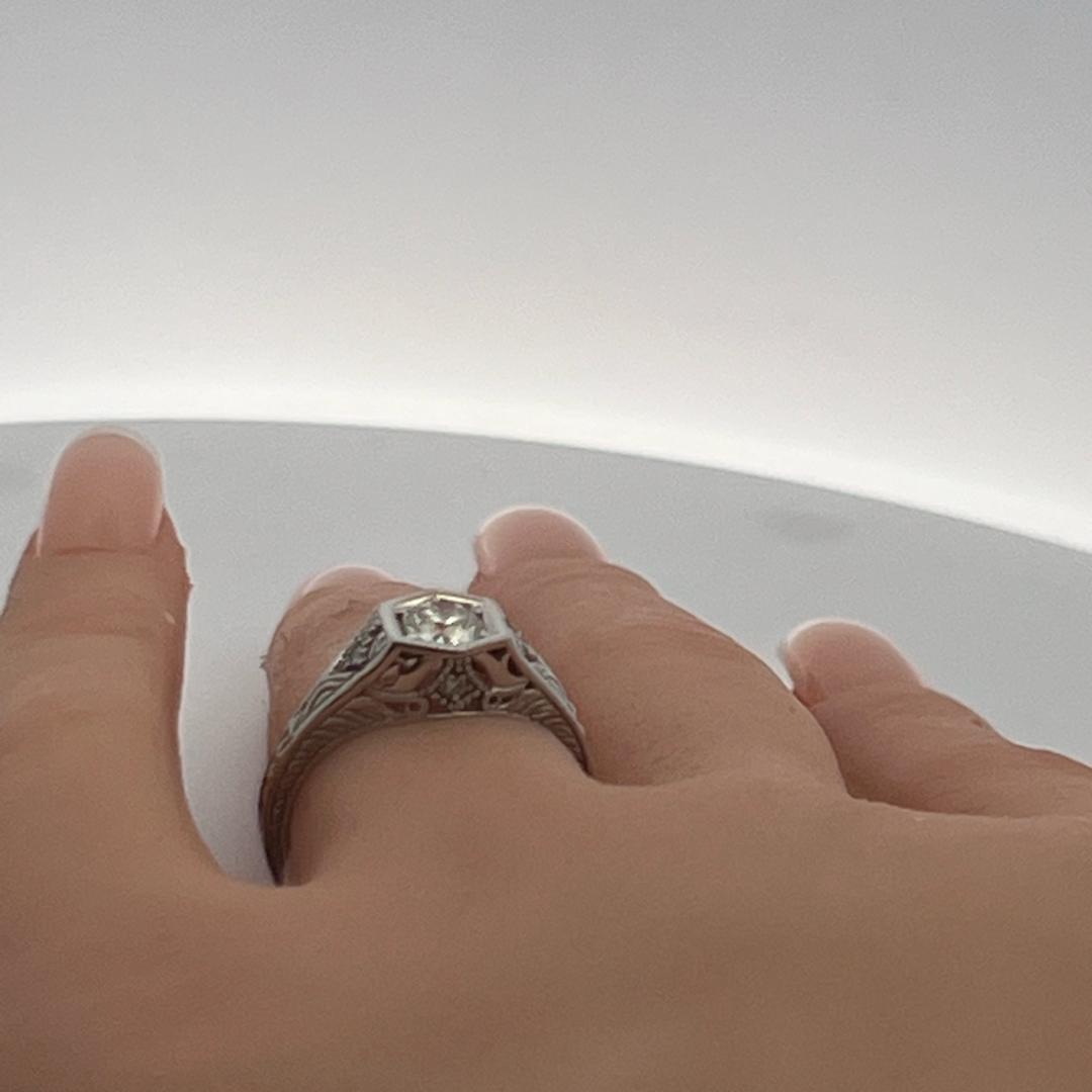 14K WG Semi Mount Ring with 0.02 Ct Round Diamond & 0.45 Ct CZ Fits 5.9x5.09 MM