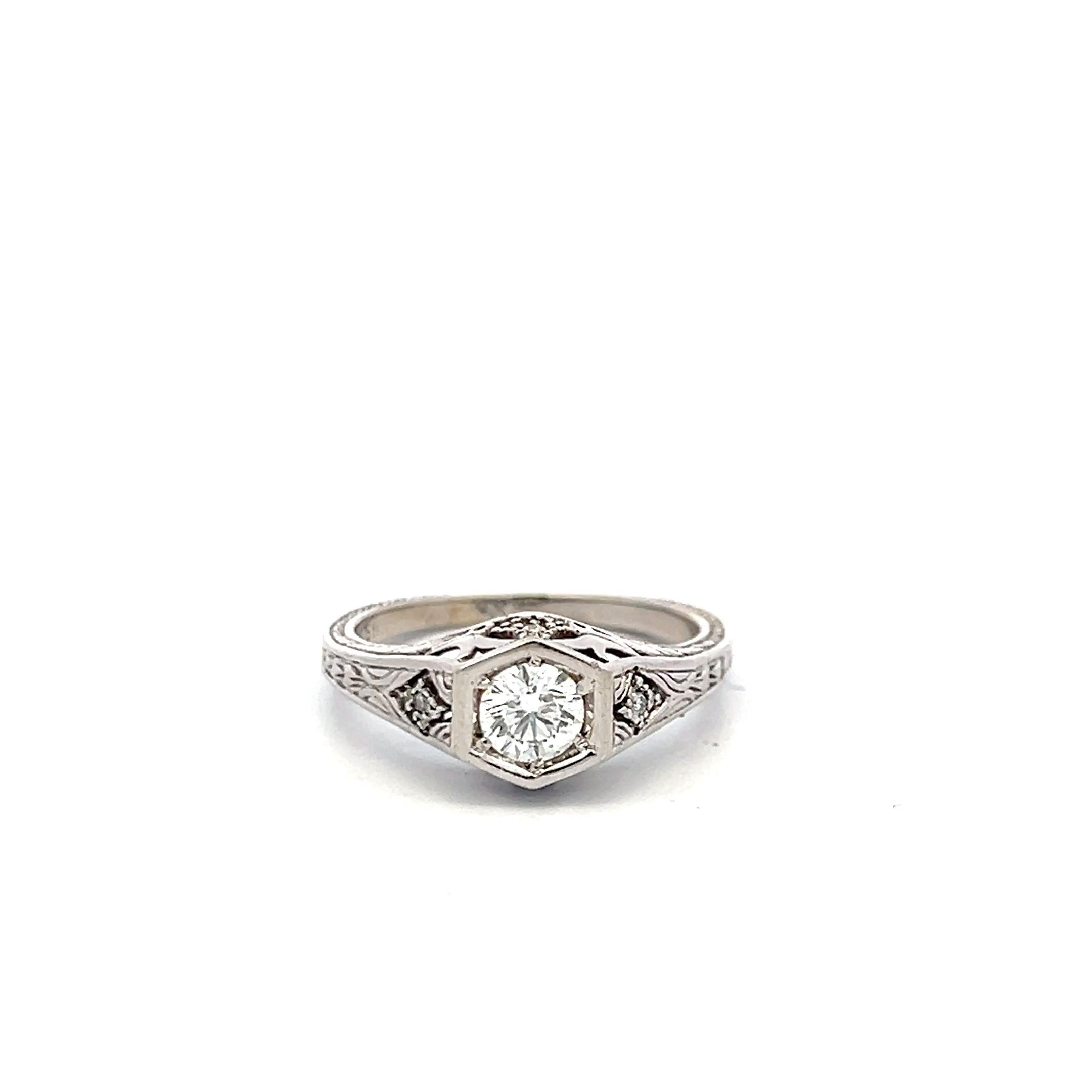 14K WG Semi Mount Ring with 0.02 Ct Round Diamond & 0.45 Ct CZ Fits 5.9x5.09 MM