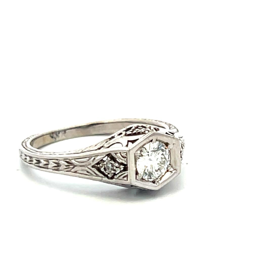14K WG Semi Mount Ring with 0.02 Ct Round Diamond & 0.45 Ct CZ Fits 5.9x5.09 MM