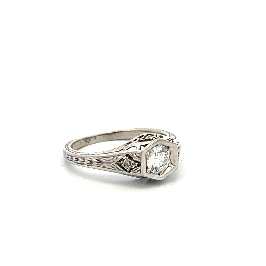 14K WG Semi Mount Ring with 0.02 Ct Round Diamond & 0.45 Ct CZ Fits 5.9x5.09 MM