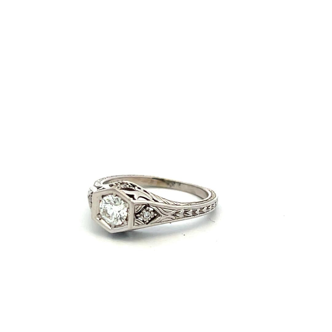 14K WG Semi Mount Ring with 0.02 Ct Round Diamond & 0.45 Ct CZ Fits 5.9x5.09 MM