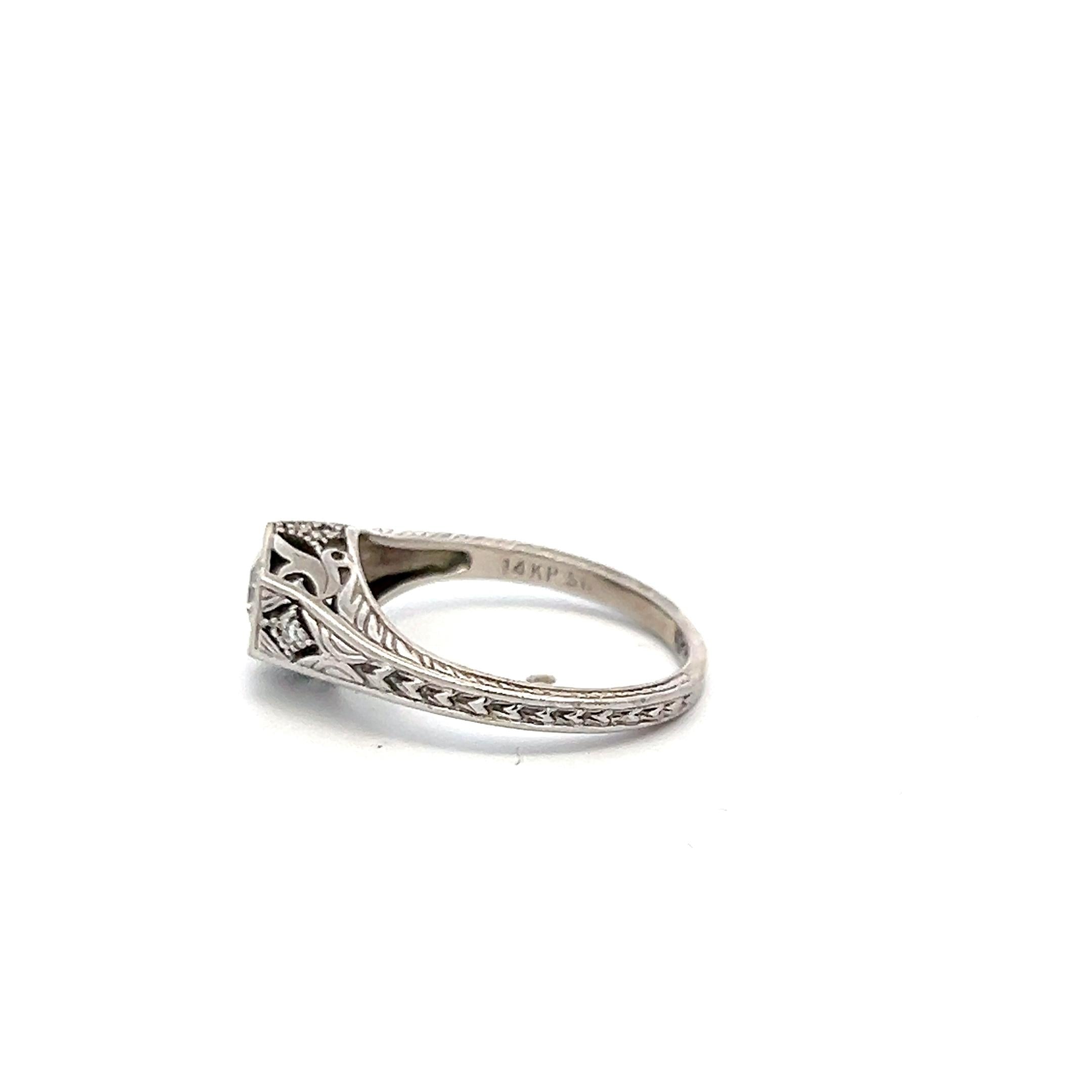 14K WG Semi Mount Ring with 0.02 Ct Round Diamond & 0.45 Ct CZ Fits 5.9x5.09 MM