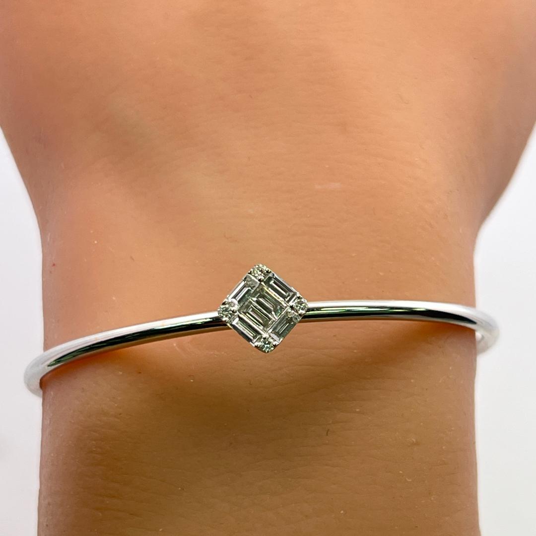 Vintage 18K WG Cuff Bracelet with 0.48 Carat Baguette & Round F-VS Diamonds