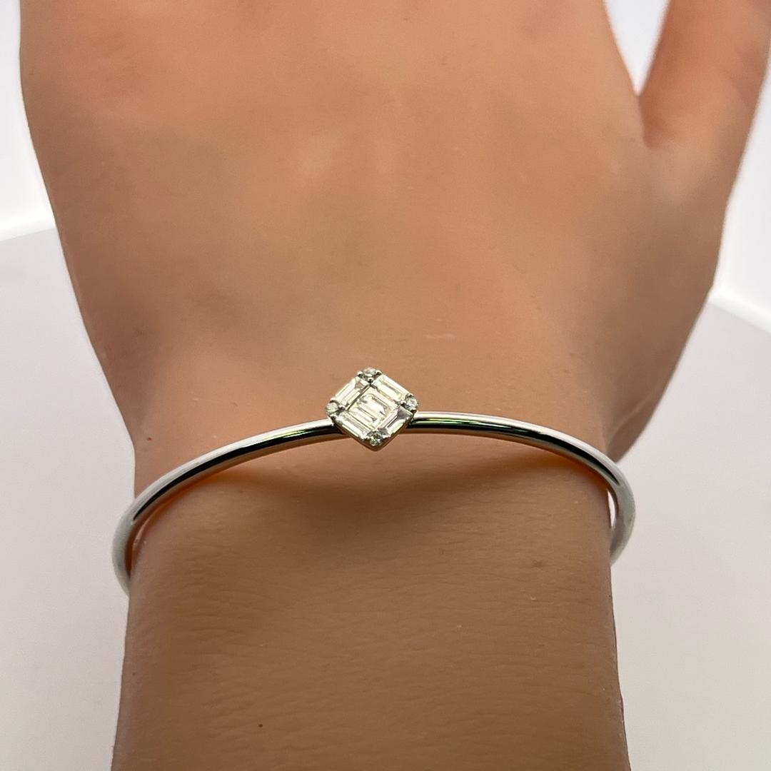 Vintage 18K WG Cuff Bracelet with 0.48 Carat Baguette & Round F-VS Diamonds
