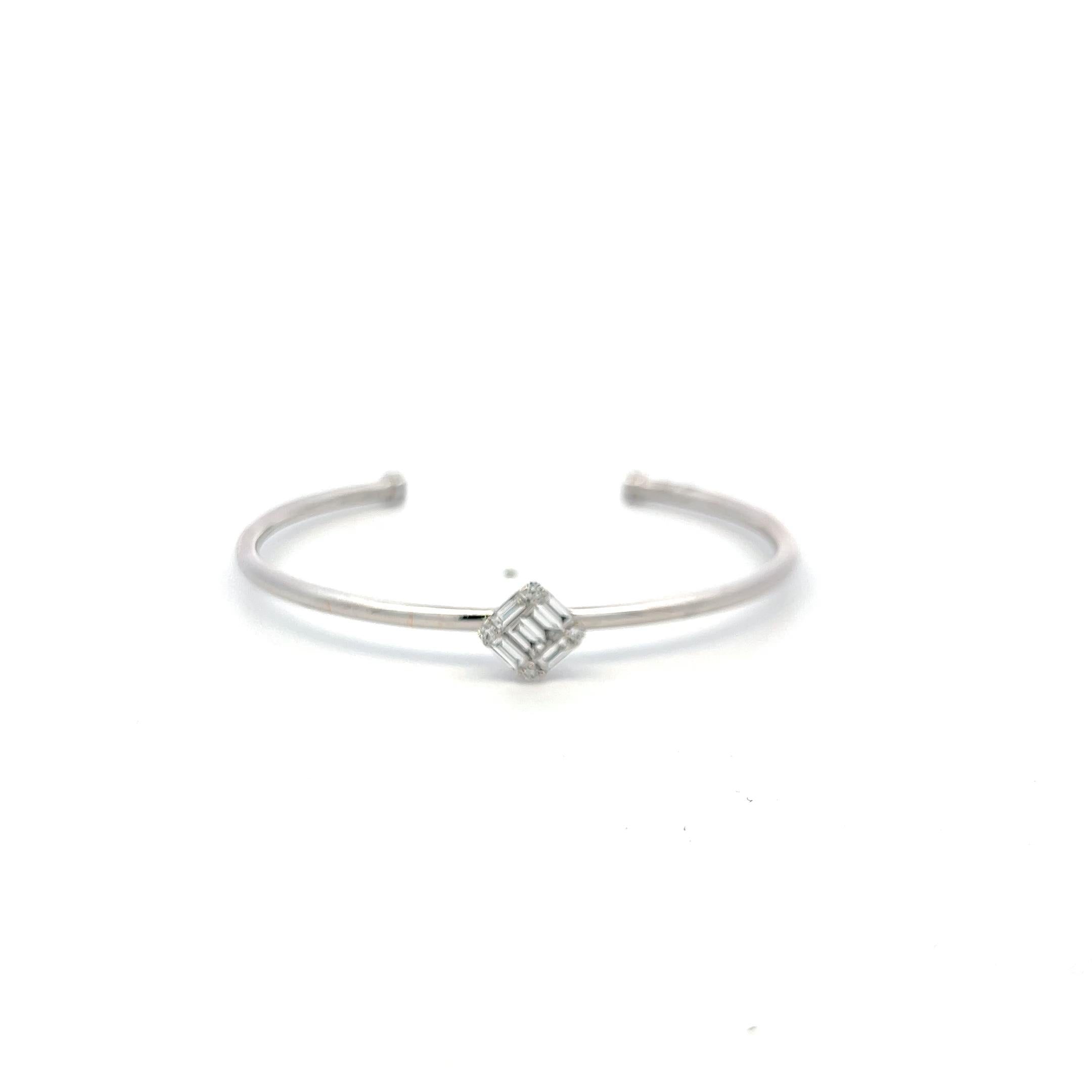 Vintage 18K WG Cuff Bracelet with 0.48 Carat Baguette & Round F-VS Diamonds