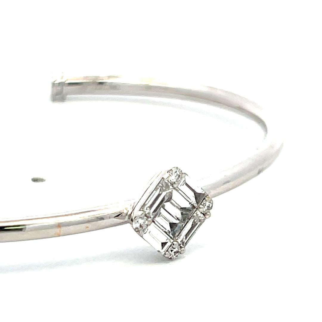 Vintage 18K WG Cuff Bracelet with 0.48 Carat Baguette & Round F-VS Diamonds