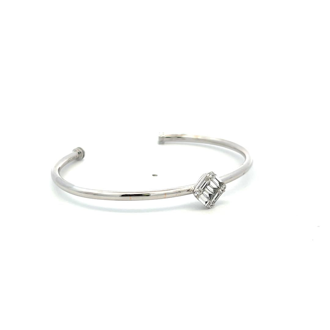 Vintage 18K WG Cuff Bracelet with 0.48 Carat Baguette & Round F-VS Diamonds