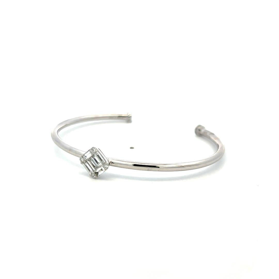 Vintage 18K WG Cuff Bracelet with 0.48 Carat Baguette & Round F-VS Diamonds