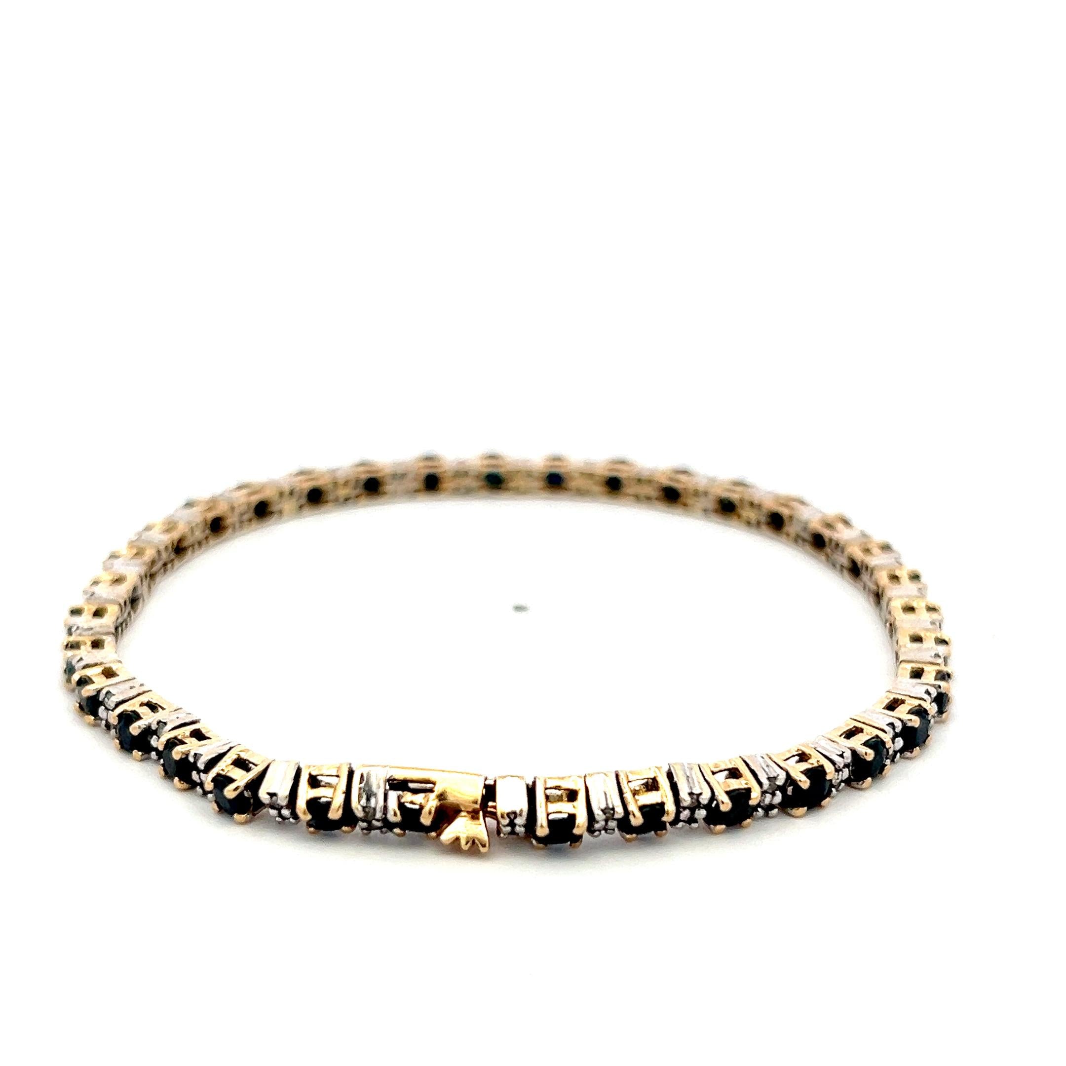 14K Two Tone Gold Tennis Bracelet with 0.68 Carat Diamonds & 4.08 Carat Sapphire