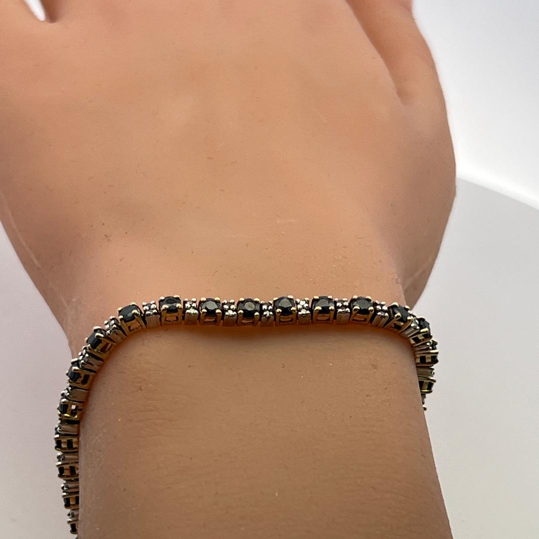 14K Two Tone Gold Tennis Bracelet with 0.68 Carat Diamonds & 4.08 Carat Sapphire
