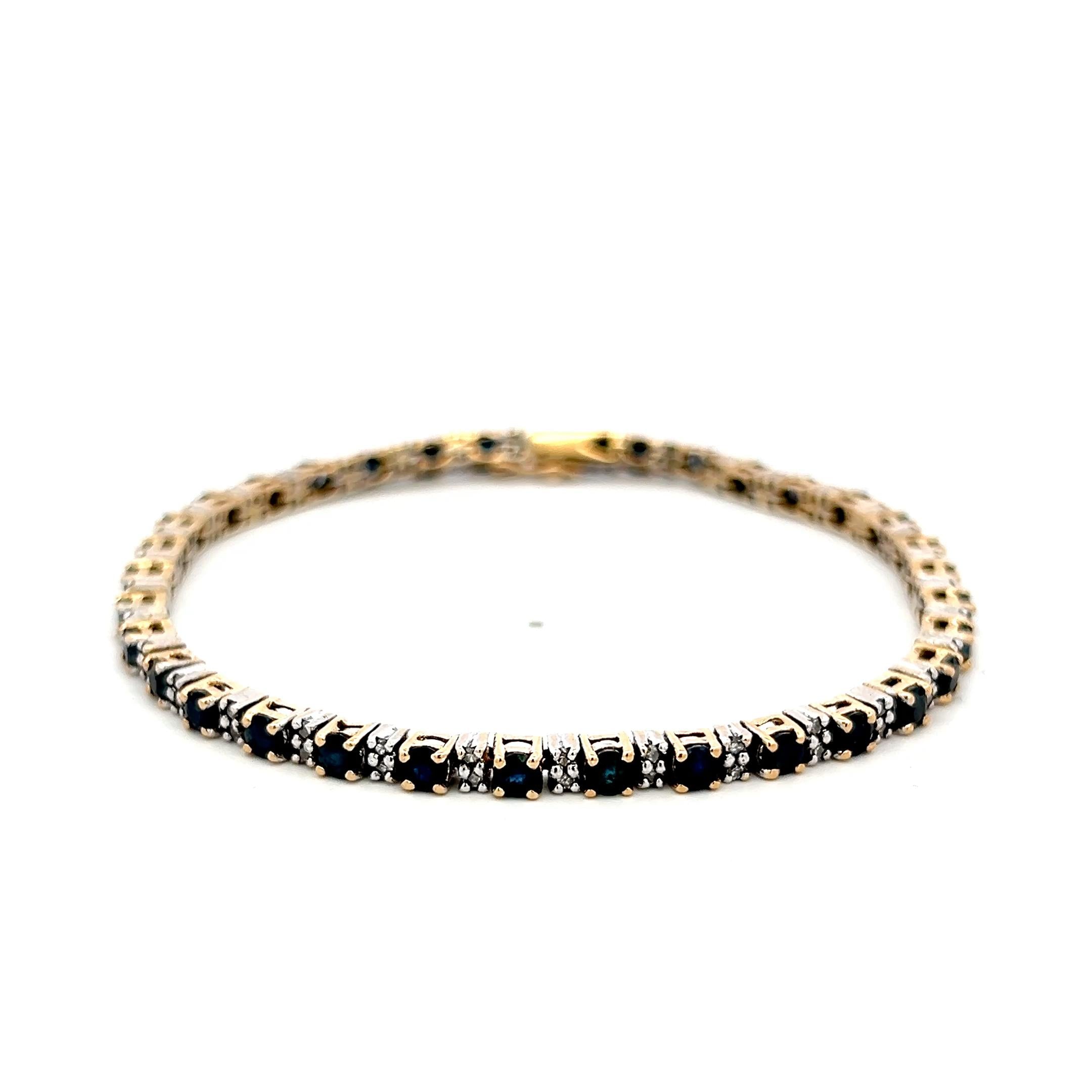 14K Two Tone Gold Tennis Bracelet with 0.68 Carat Diamonds & 4.08 Carat Sapphire
