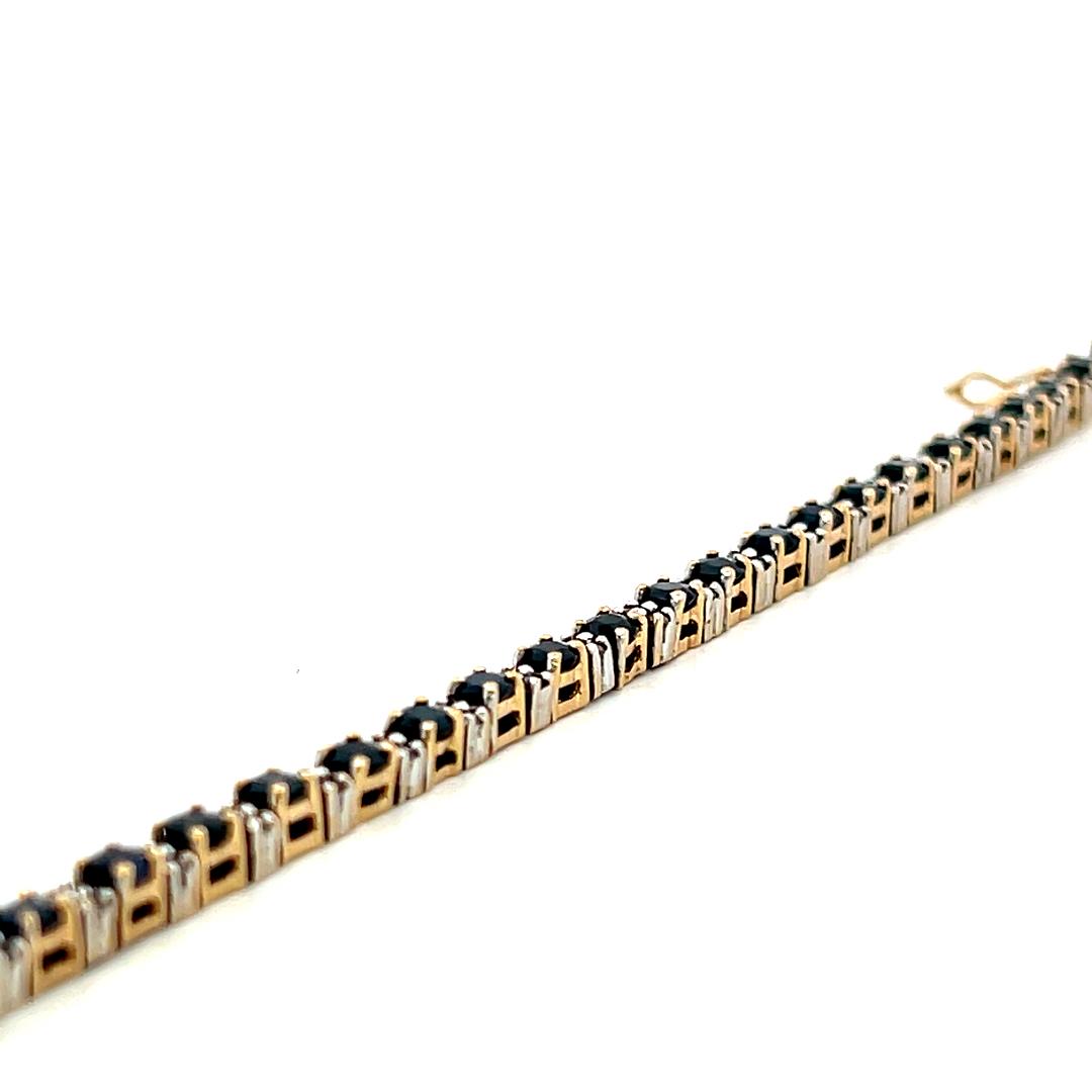 14K Two Tone Gold Tennis Bracelet with 0.68 Carat Diamonds & 4.08 Carat Sapphire