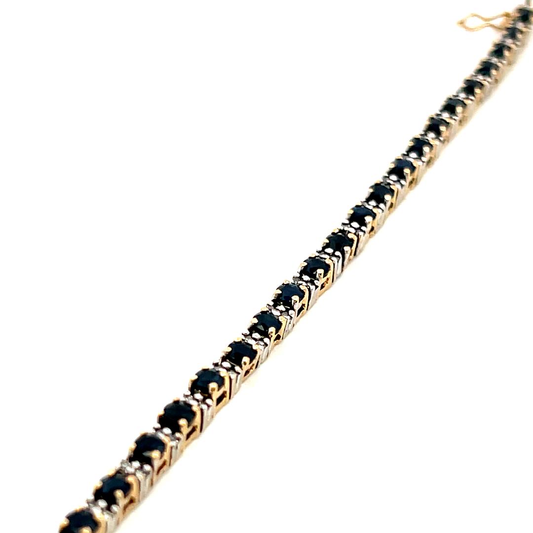 14K Two Tone Gold Tennis Bracelet with 0.68 Carat Diamonds & 4.08 Carat Sapphire