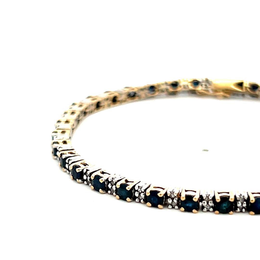 14K Two Tone Gold Tennis Bracelet with 0.68 Carat Diamonds & 4.08 Carat Sapphire