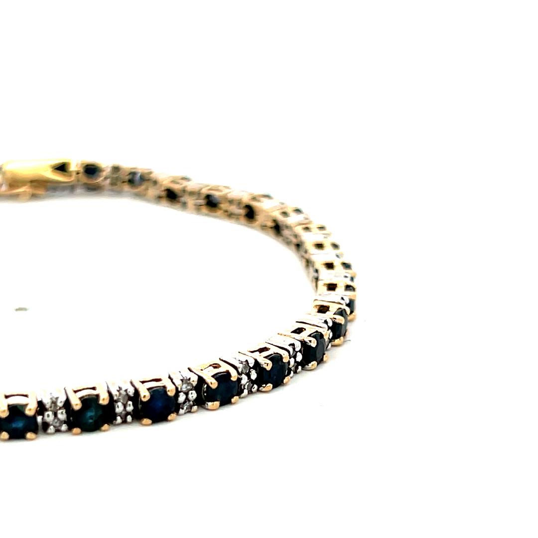 14K Two Tone Gold Tennis Bracelet with 0.68 Carat Diamonds & 4.08 Carat Sapphire