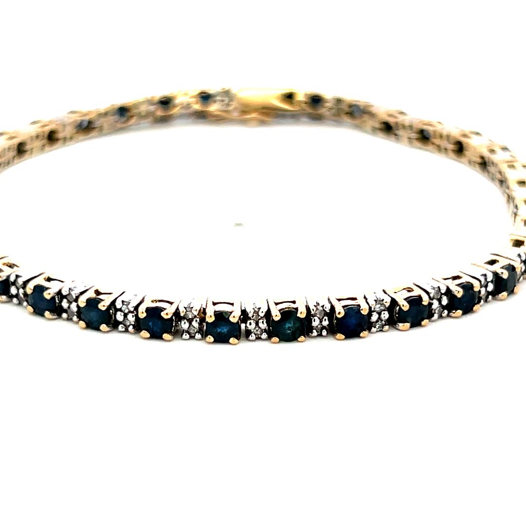 14K Two Tone Gold Tennis Bracelet with 0.68 Carat Diamonds & 4.08 Carat Sapphire