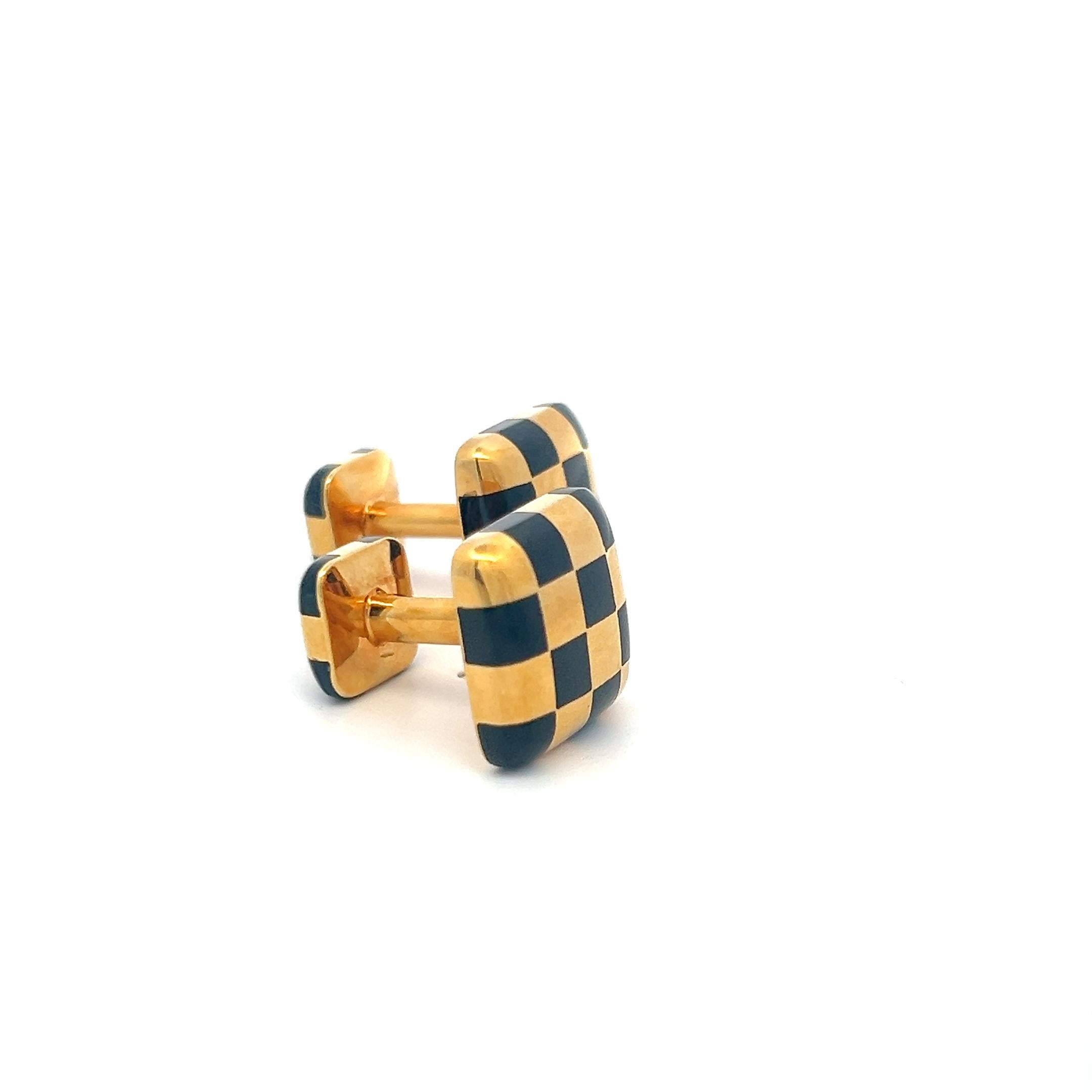Tiffany & Co 18 Karat Yellow Gold Locking Checkerboard Cufflinks 11.9 Grams