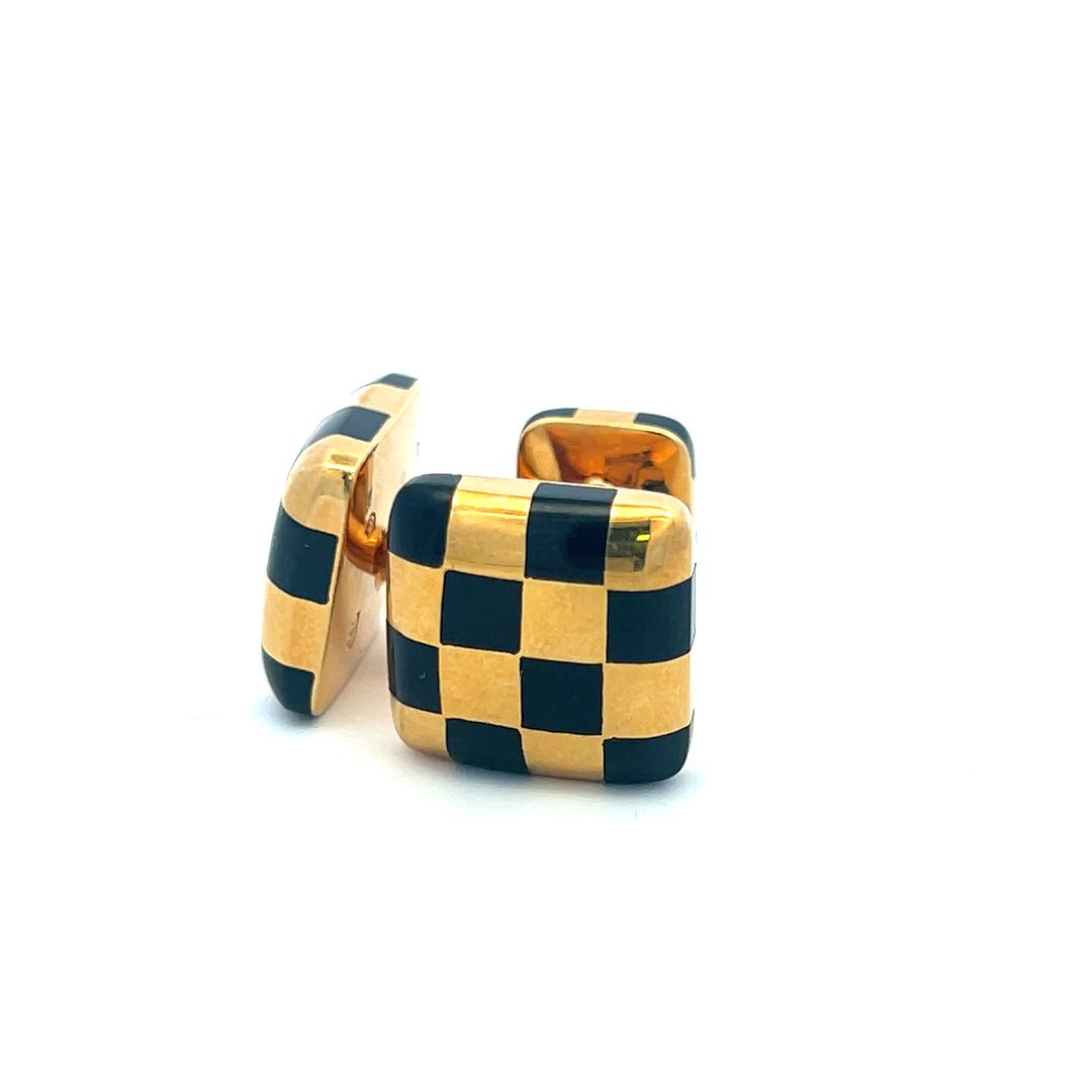 Tiffany & Co 18 Karat Yellow Gold Locking Checkerboard Cufflinks 11.9 Grams