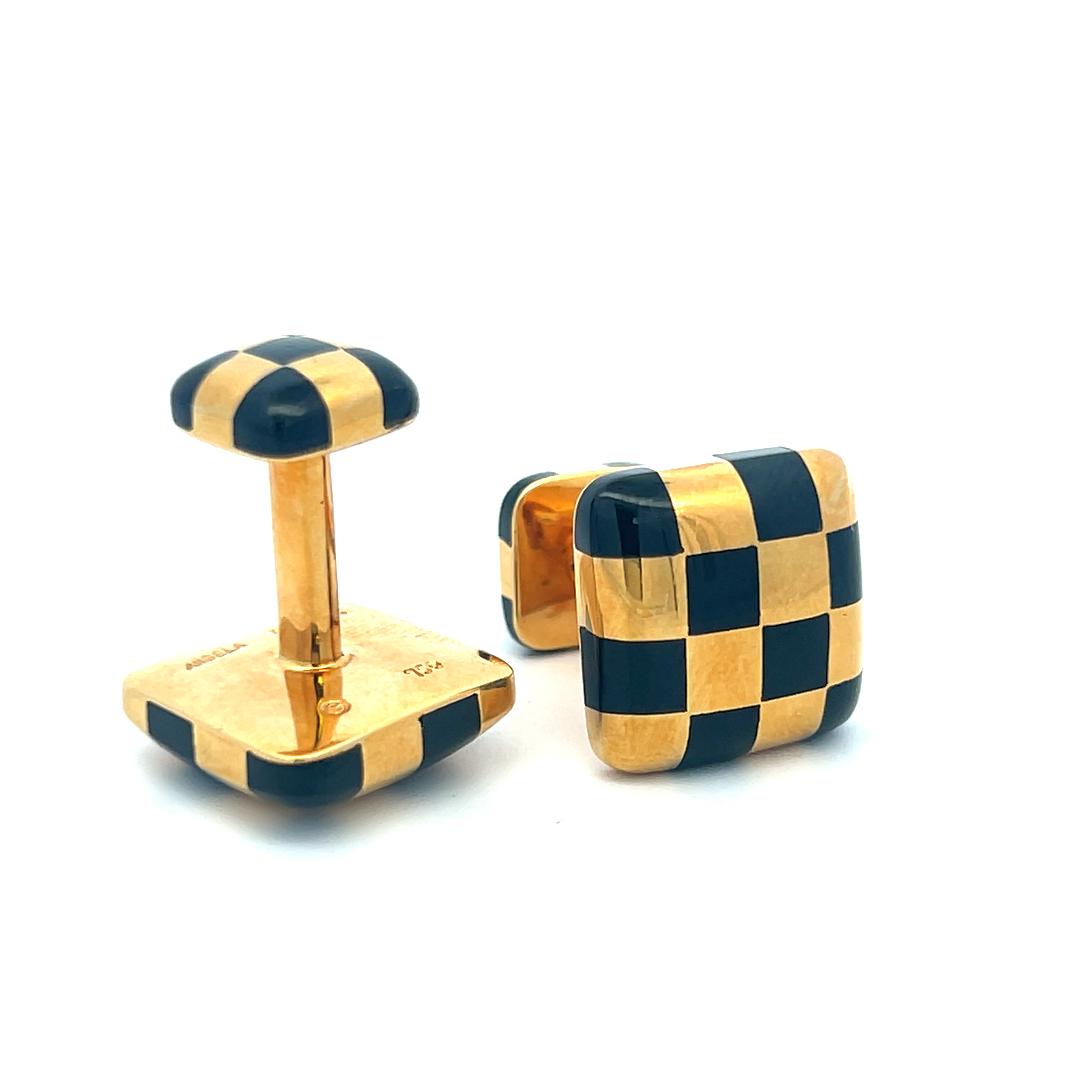 Tiffany & Co 18 Karat Yellow Gold Locking Checkerboard Cufflinks 11.9 Grams